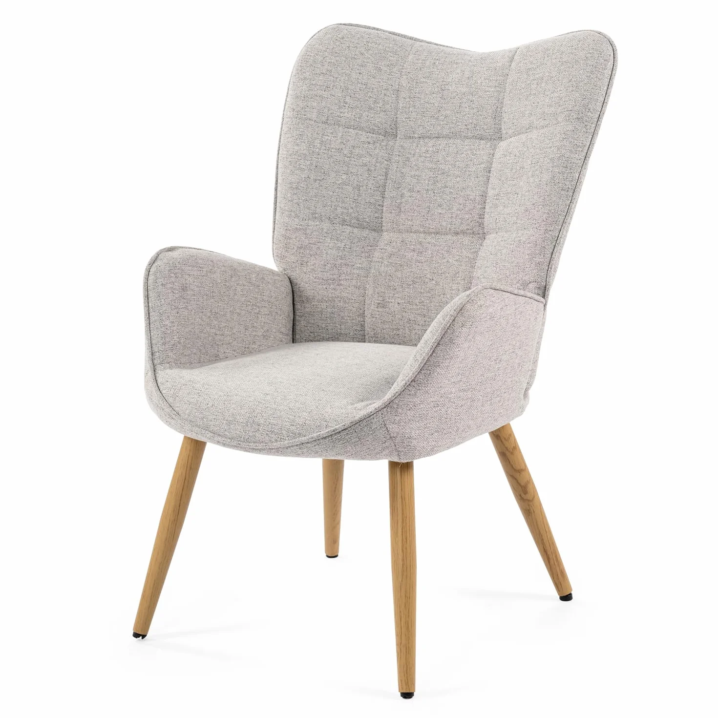 MEUBLE Cosy Sillón Nórdica Butaca de Salón para Dormitorio Silla Escandinavo con Respaldo y Reposabrazos Patas de Madera en Tela Gris