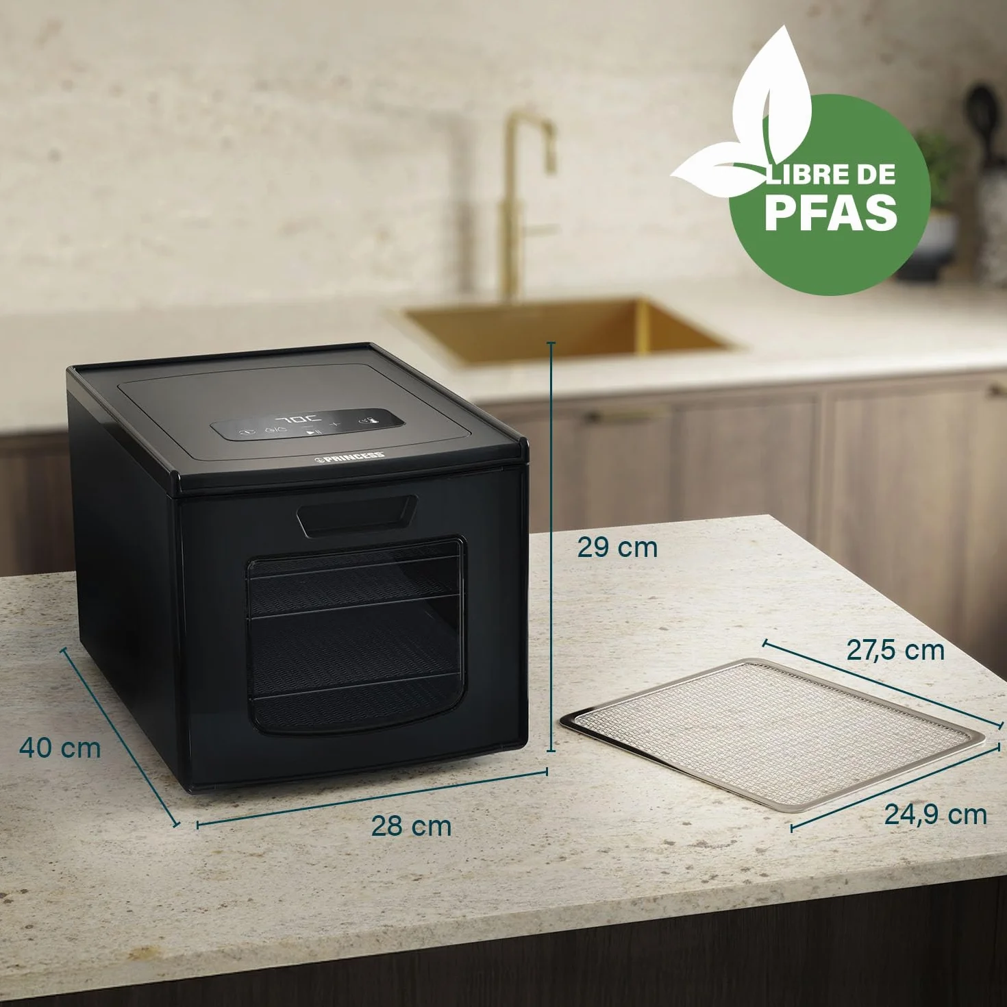 Princess Food Dehydrator con 6 Bandejas de Acero Inoxidable, Temperatura Ajustable, Pantalla Táctil, Temporizador hasta 48 Horas, 550 W, 01.112398.01.001