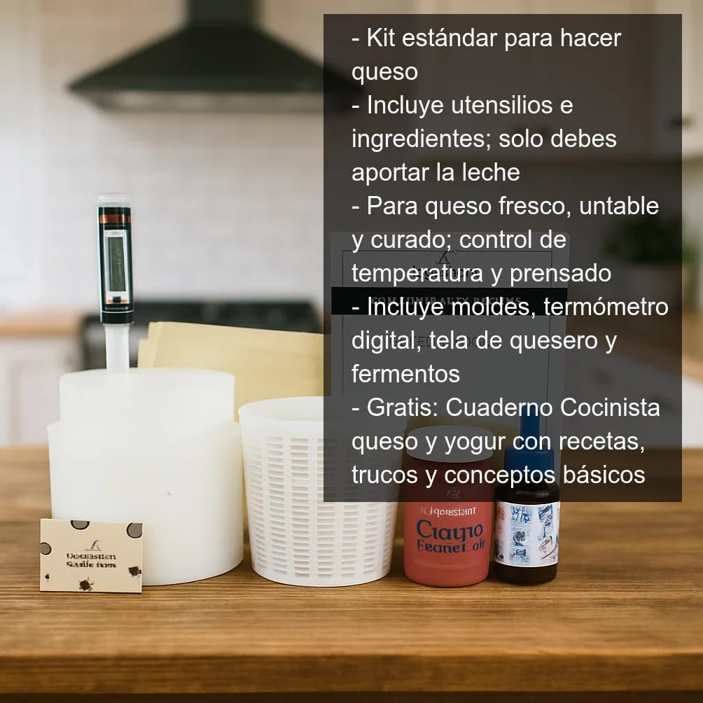 Cocinista Kit para hacer queso casero estándar con moldes, fermentos, cuajo, termómetro y tela Incluye cuaderno recetas para queso fresco, untable y curado