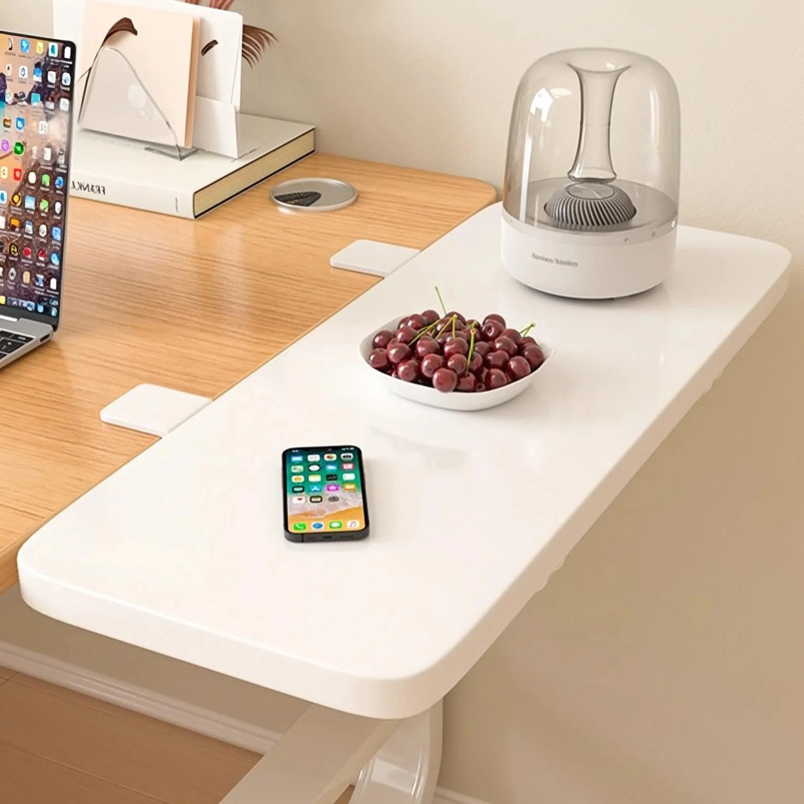 Soporte de Extensión de Escritorio Plegable Ajustable con Pinza en C para Teclado, Blanco