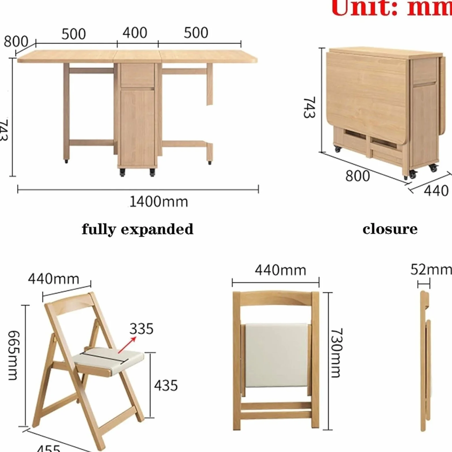 Juego de Mesa de Comedor Plegable, Comedor Extensible Que Ahorra Espacio con 2 cajones de Almacenamiento Ocultos y 4 Ruedas, Mesa Auxiliar abatible for Apartamentos y hogares