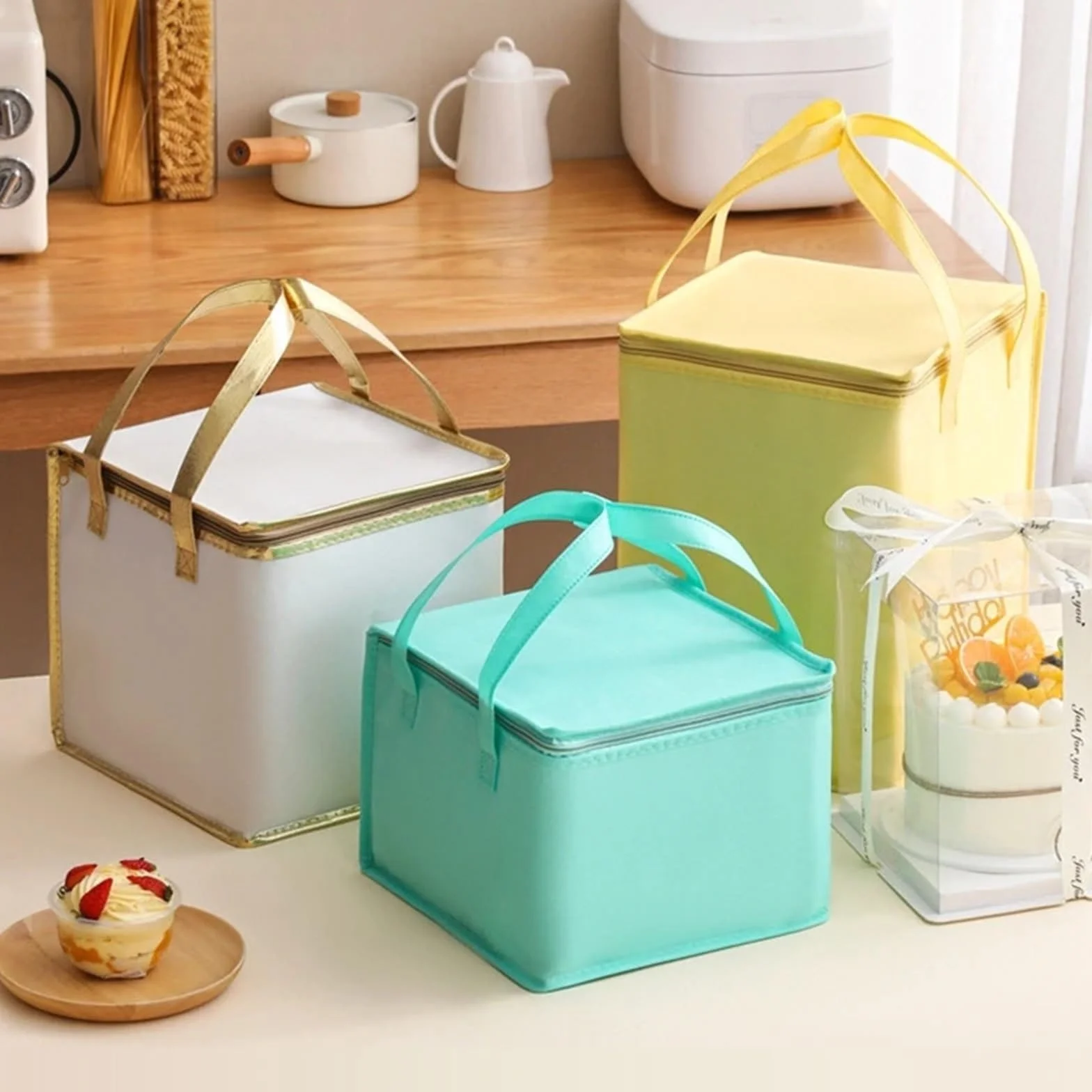 Bolsa Almuerzo Bolsa de almuerzo de algodón for pastel, bolsa aislante, bolsa de transporte, cajas de almacenamiento más frescas, bolsas de almuerzo, contenedor térmico de comida for Picnic Para El Tr