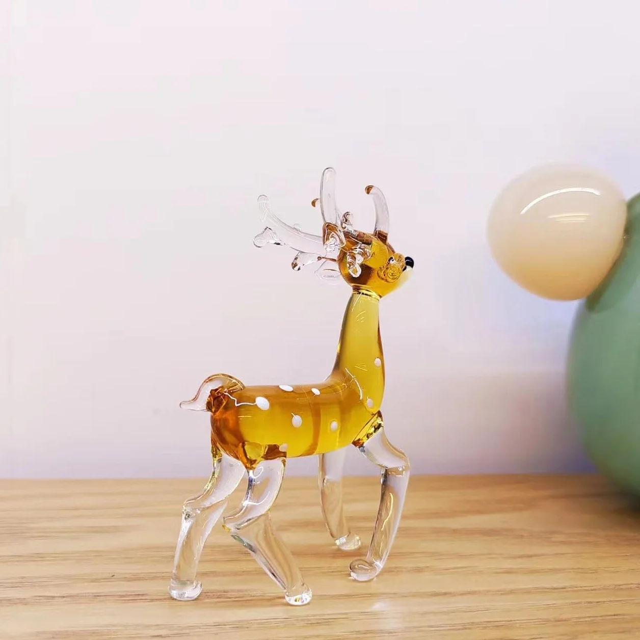 Figura de Ciervo de Cristal Dorado Hecho a Mano, Miniatura de Vidrio Soplado, Decoración Coleccionable
