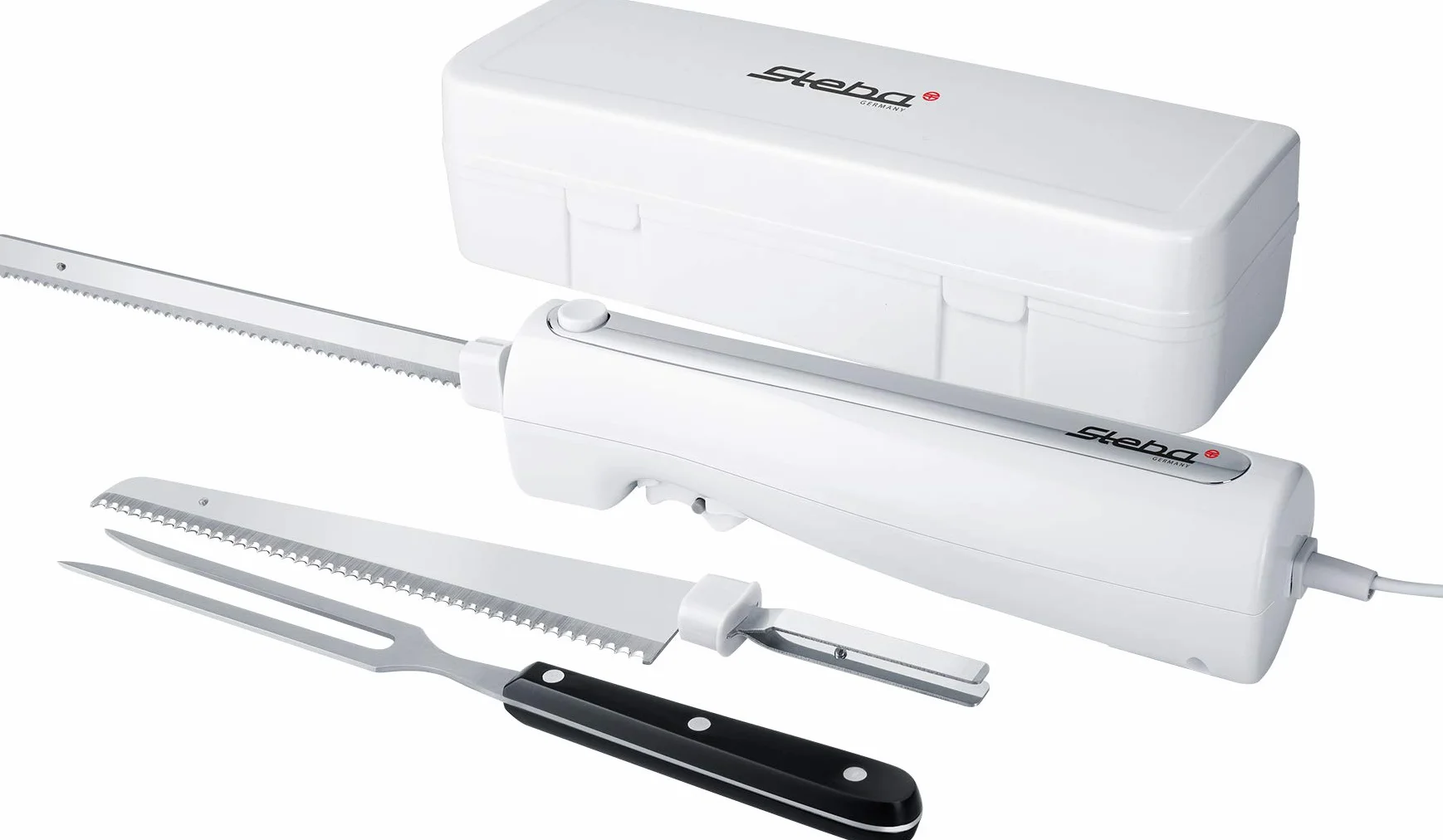 Cuchillo eléctrico Steba Potente y silencioso, cuchillo y tenedor para carne aptos para lavavajillas. EM 3.