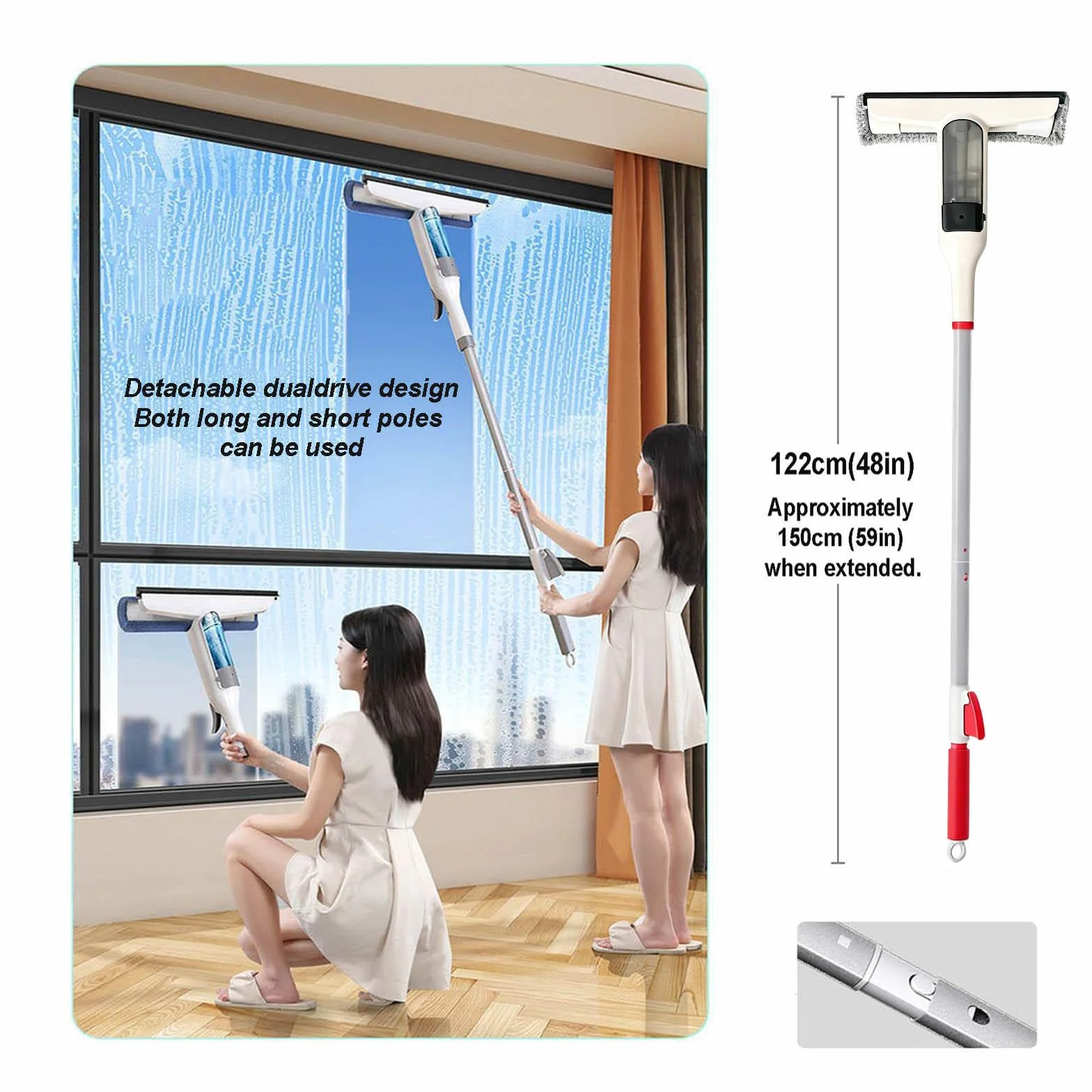 Limpiacristales 3 en 1 con Mango Telescópico Incluye 5 Paños de Limpieza Limpiacristales en Spray de Doble Cara Adecuado para Múltiples Escenarios