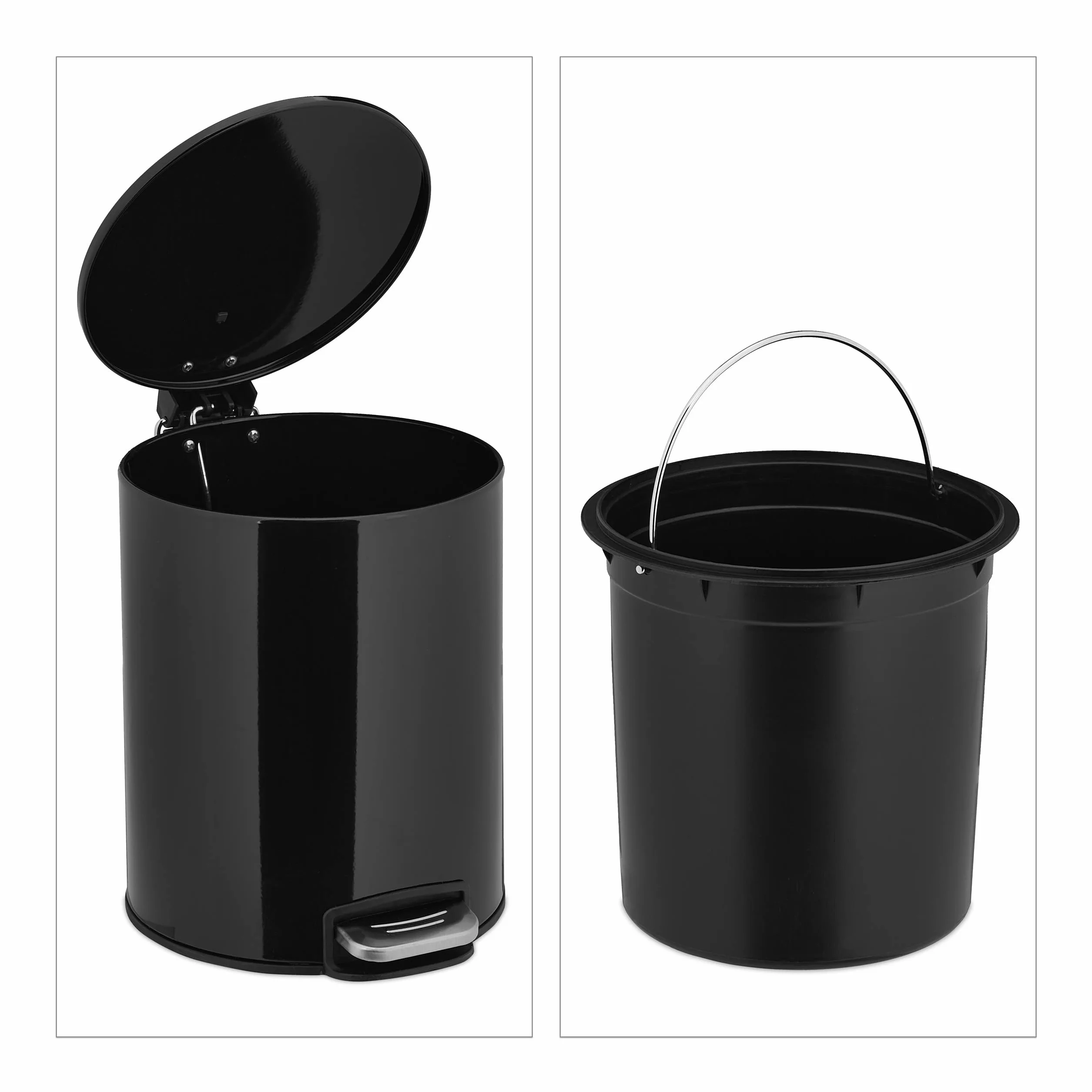 Relaxdays Cubo Basura 5 litros Mecanismo Automático Metal Negro