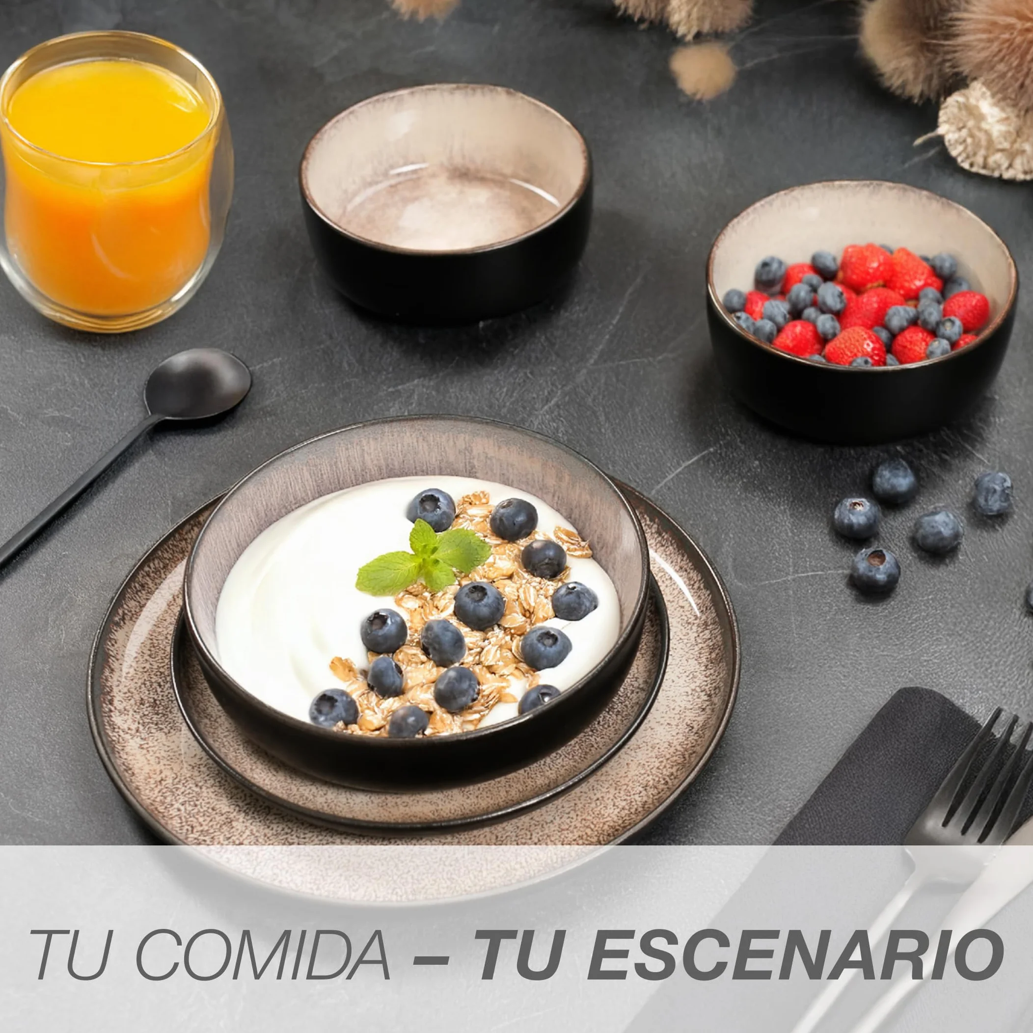 Moritz & Moritz VIDA Juego de 18 piezas de platos de mesa Juego de vajilla combinada en beige para 6 personas - de porcelana apta para el lavavajillas y el microondas