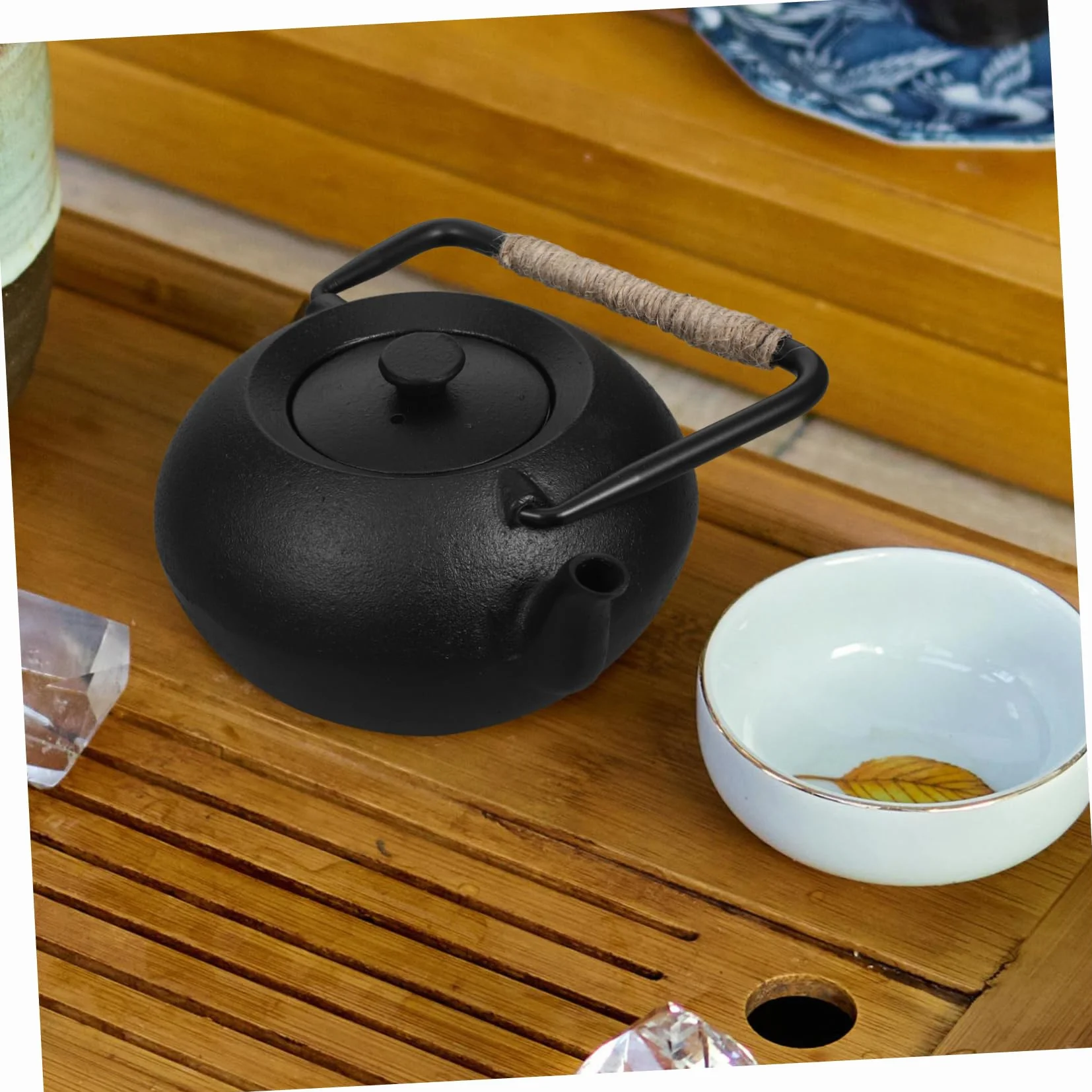 Tetera de Hierro Fundido 600ml Negra con Filtro y Asa | Infusionar Hojas Sueltas, Apta para Camping y Picnic, Hervidor Multifunción para Agua y Té