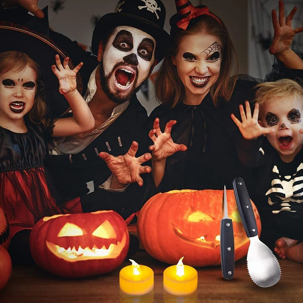 YUET Kit de talla de calabaza de Halloween, 5 piezas herramientas de talla para decoraciones de Halloween (negro)