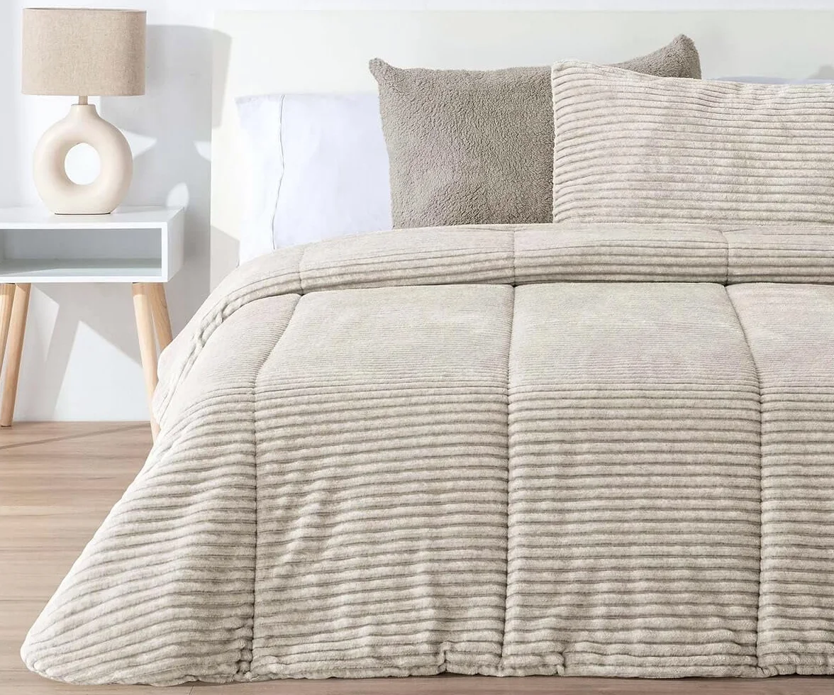 Edredón Sherpa de Borreguito Lines Melange MANTEROL con Relleno de Fibra antialérgica. Ideal para Inviernos fríos (C07, Cama 150/160cm)