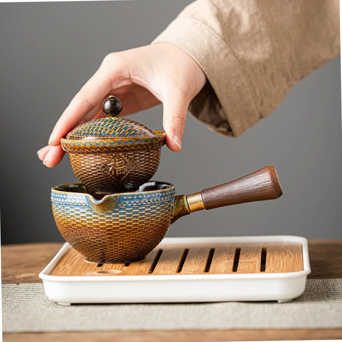 Juego de Té de Cerámica para Viaje, 1 Set Portátil | Uso en Actividades al Aire Libre y Desplazamientos, Diseño Elegante, Ideal para Aficionados al Té