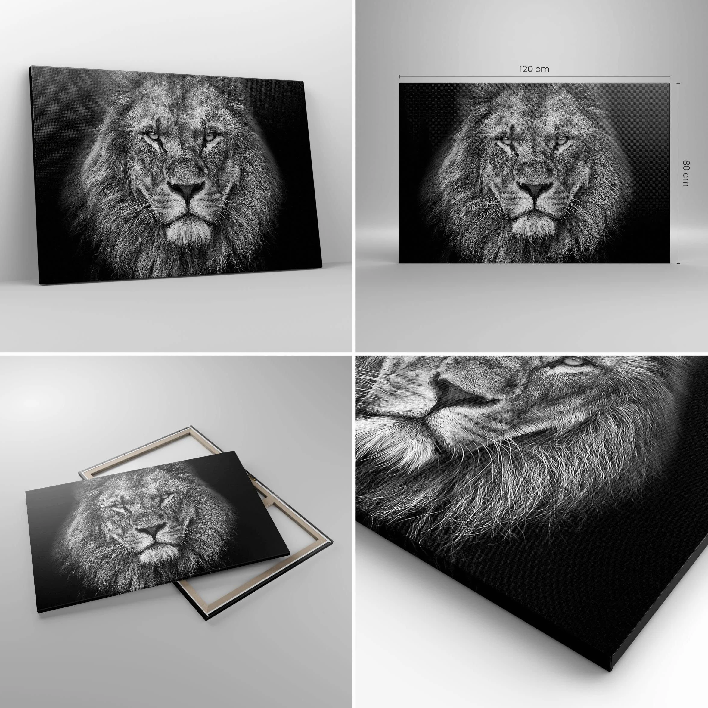 Cuadros Decoracion Salon Retrato León Blanco Y Negro Lienzos decorativos 120x80cm Cuadro Sobre Lienzo Moderno Dormitorio Cocina Cuadros Pared Imágenes Wall Art Prints Decor Grande XXL AA120x80-4494