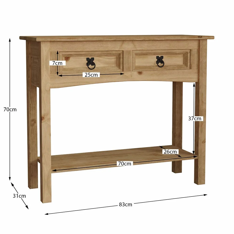 Amazon Basics Mesa consola, 2 cajones con estante, rectangular, madera de pino maciza encerada, tradicional, rústica, 79 x 211 x 178 cm