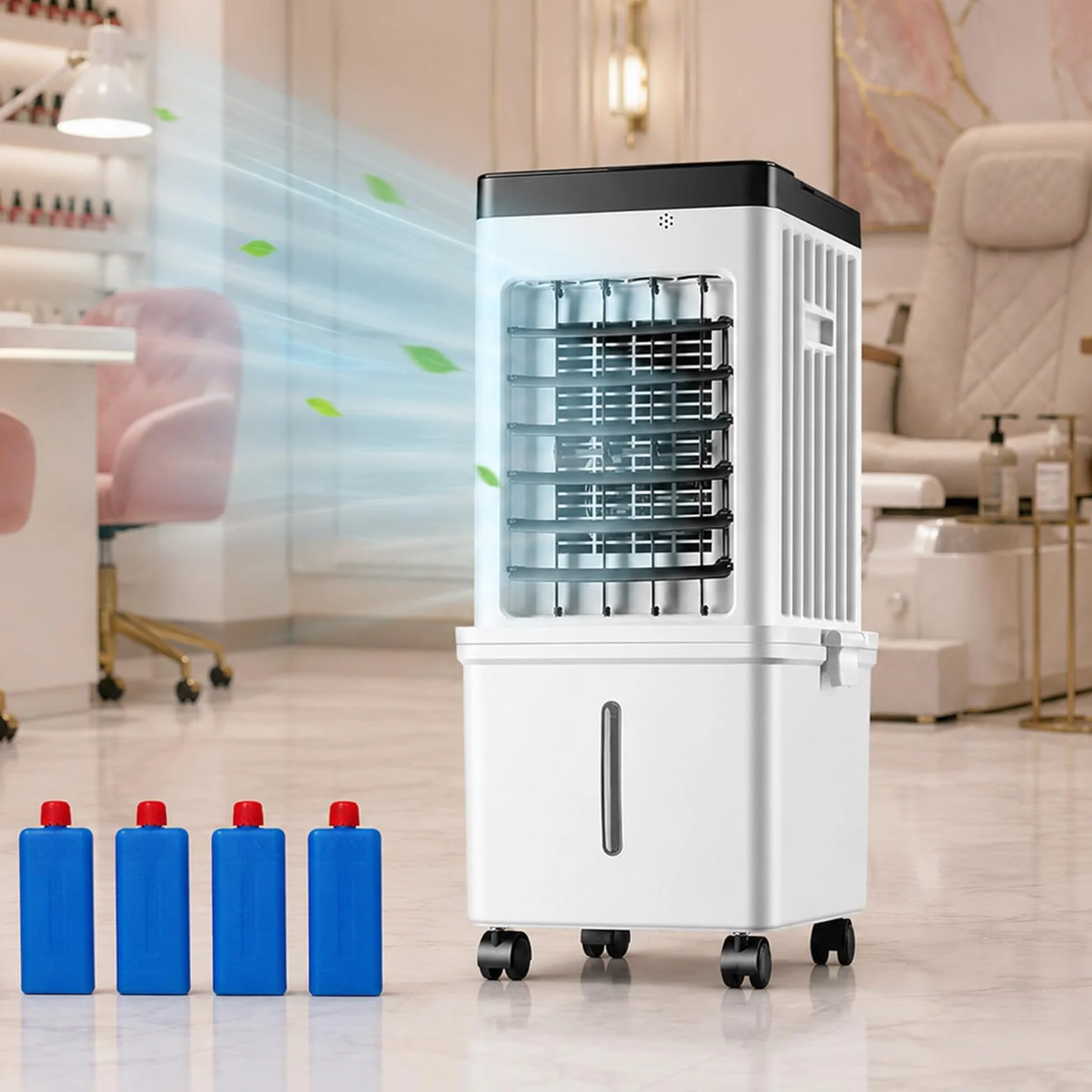 Aire Acondicionado Sin Tubo 15L,Climatizador Evaporativo Portátil con 4 Acumuladores De Frío,Mando A Distancia,Control Táctil,3 Velocidades,Temporizador 15h,Oscilación 90° para Salón