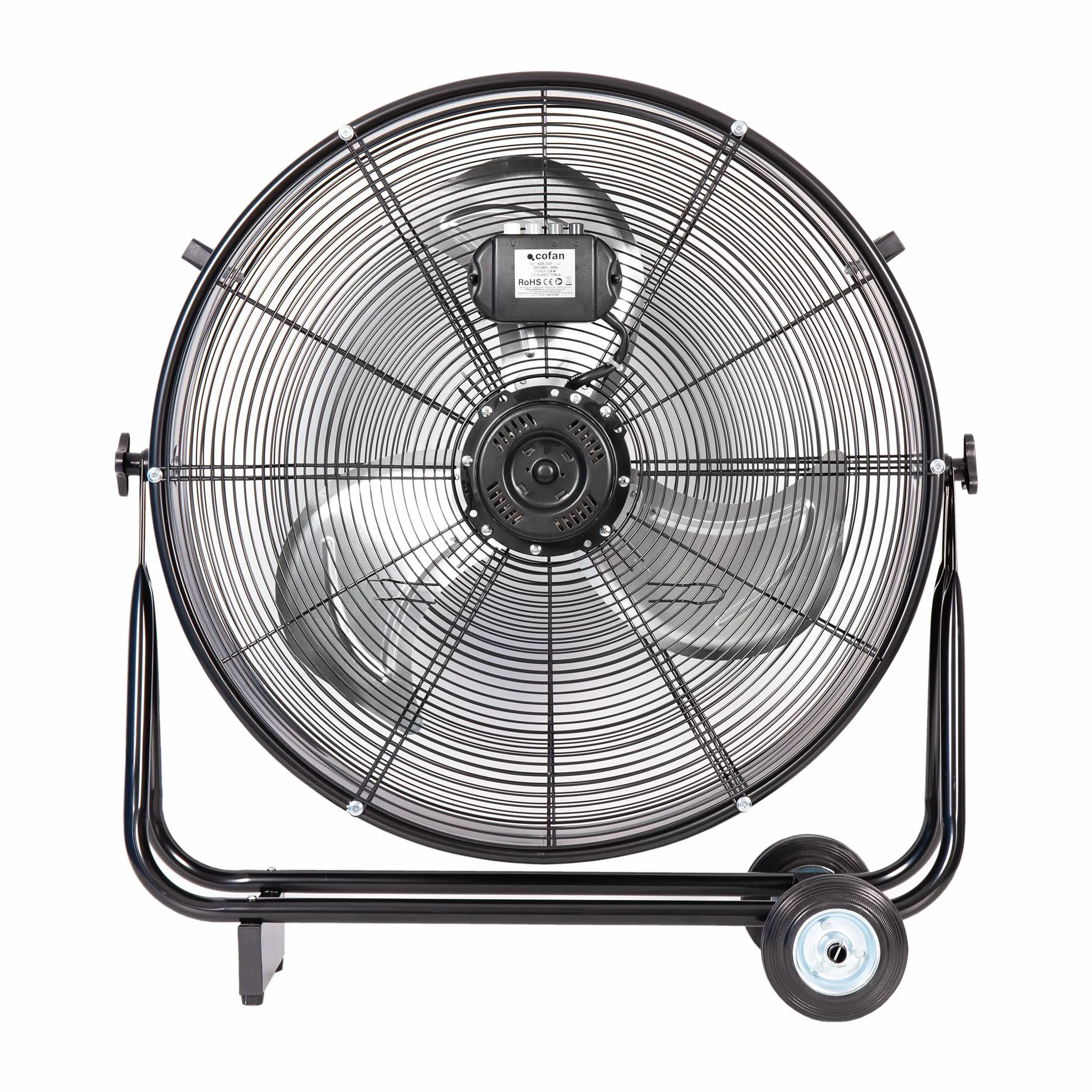 Cofan Ventilador Industrial de Suelo 300 W, 90 cm, 2 Velocidades, 3 Aspas de Aluminio de Alta Resistencia, Ruedas y Asas Incluidas, Motor Potente, Negro