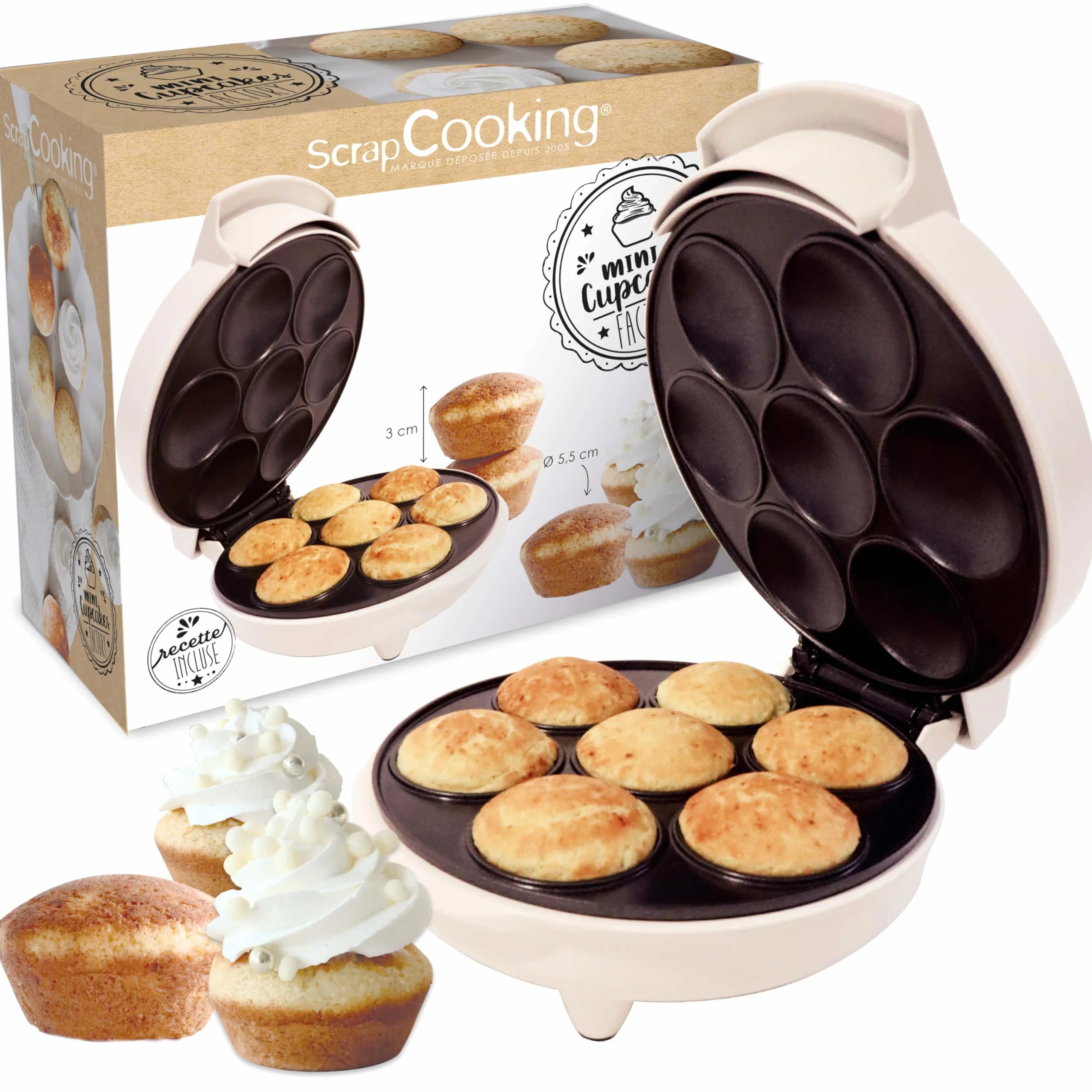 ScrapCooking - Máquina de Cupcakes y Muffins - Mini Cupcakes Factory - Aparato para Hacer Muffins en 5 Minutos - Idea de Regalo para Repostería y Cocina - Receta Incluida - 3892