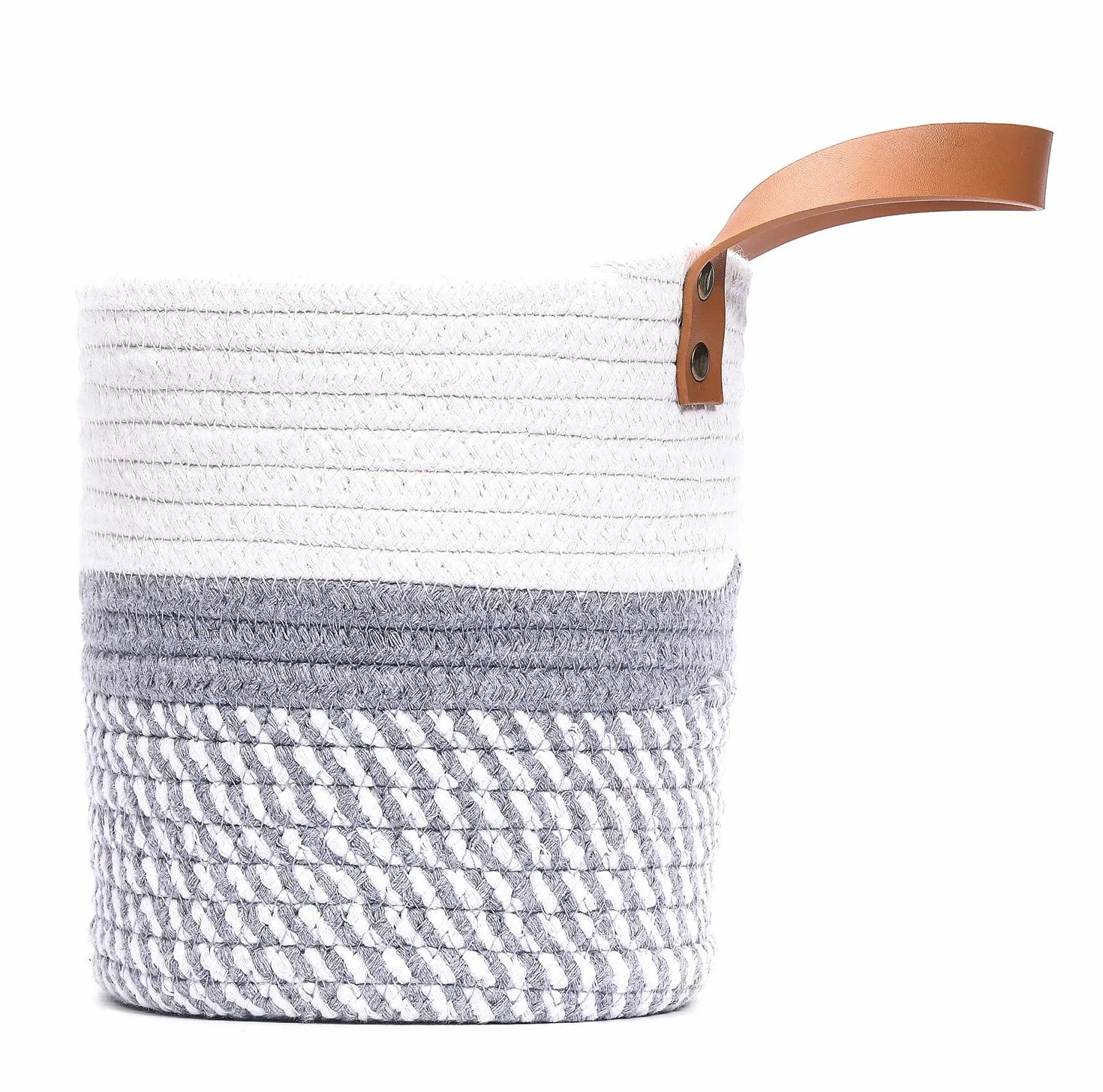 Cestas de almacenamiento para colgar en la pared – Pequeños cubos de almacenamiento de cuerda de algodón tejida – Cesta organizadora para plantas, toallas, juguetes – 16 x 17,78 cm (blanco y gris)