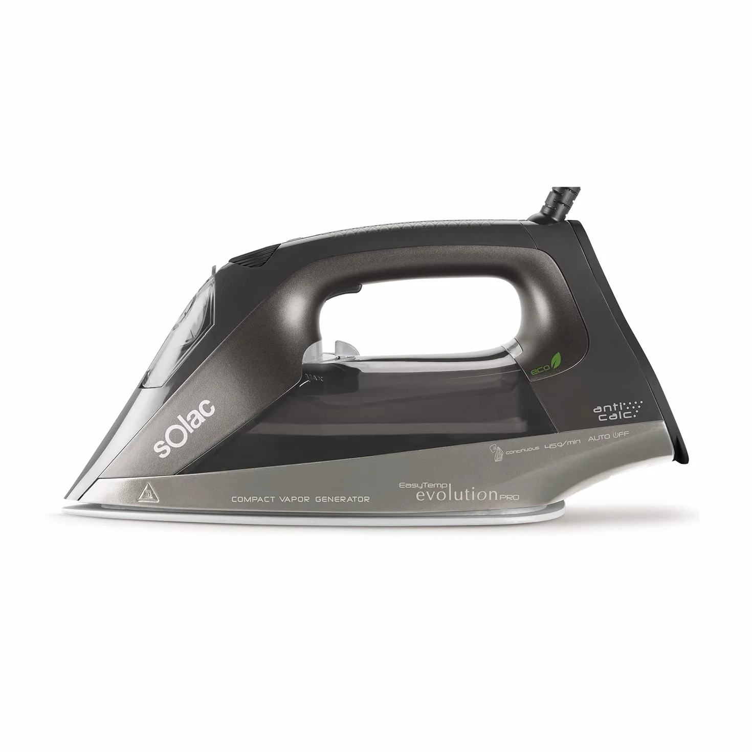 Solac - Plancha de vapor Easy Temp EVO Pro 2400W | Multifunción (ECO+TURBO+AUTO) | Centro Planchado Compacto | Autocontrol System Antical Antigoteo | 45g/min Vapor Continuo | Suela Cerámica