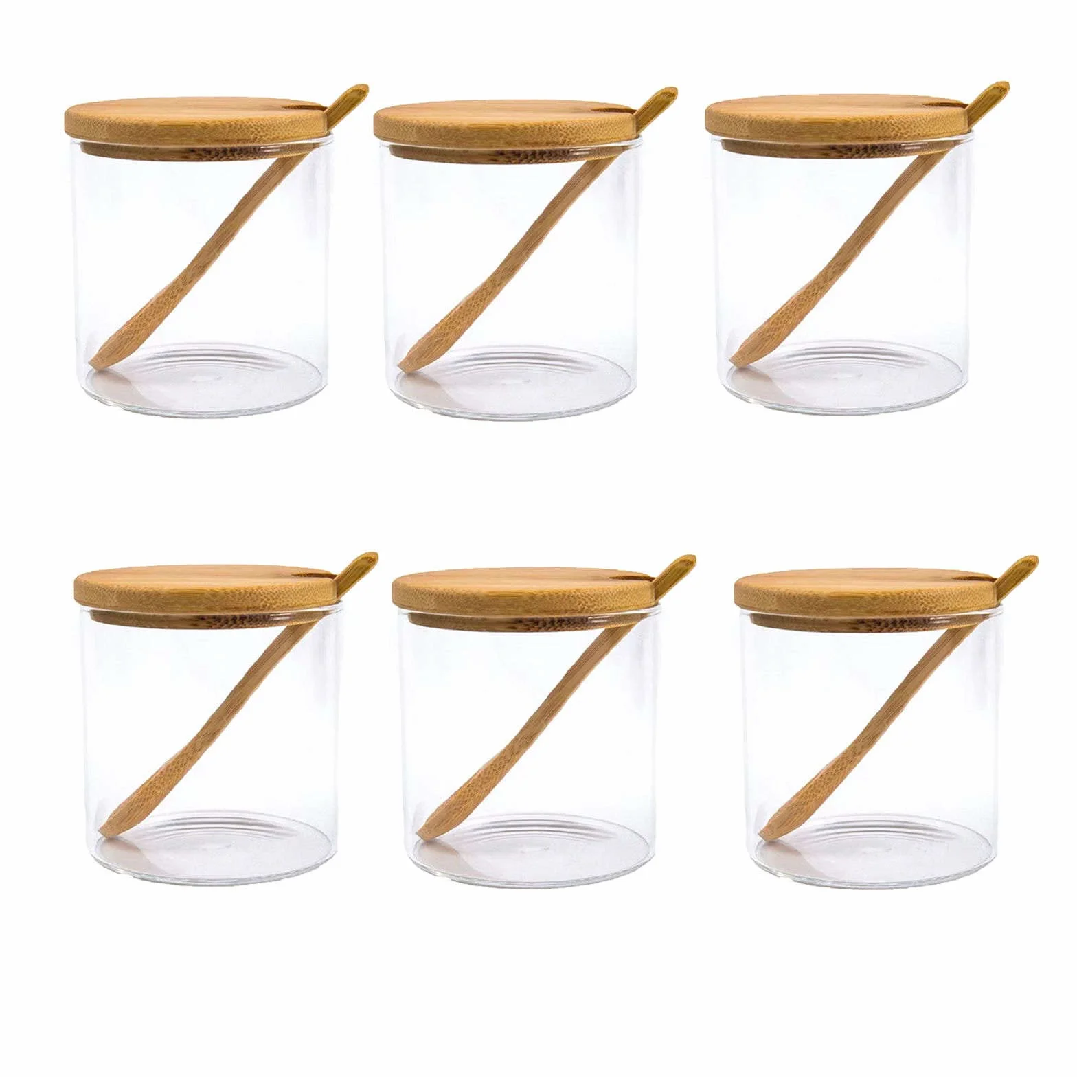 Tarro de Cristal para conservar Alimentos, Frascos de Vidrio Transparente con Tapas y Cuchara bambú, tarros Especias vacíos, contenedores Botes Almacenamiento Alimentos(Transparent)