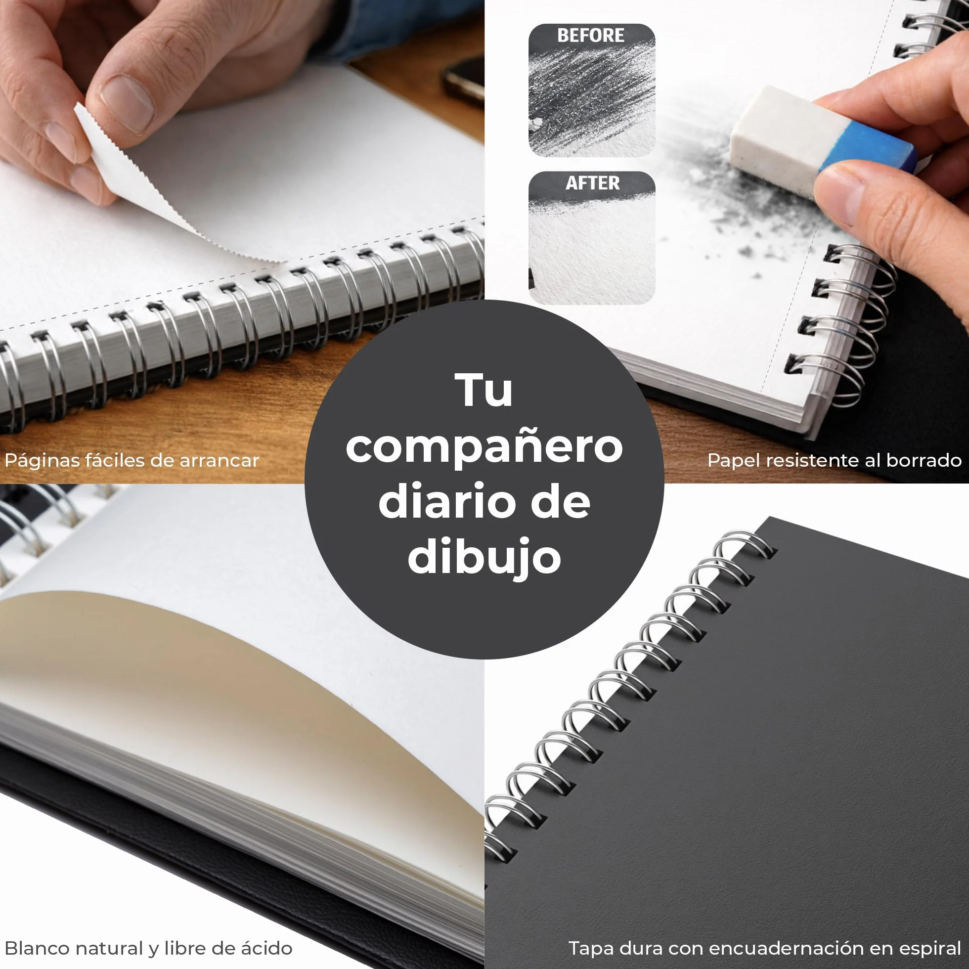 DIYIDEA Cuaderno de Dibujo A4 200 g/m² 100 Páginas Espiral Tapa Dura Bloc de Dibujo para Lápiz Carboncillo Grafito y Pastel