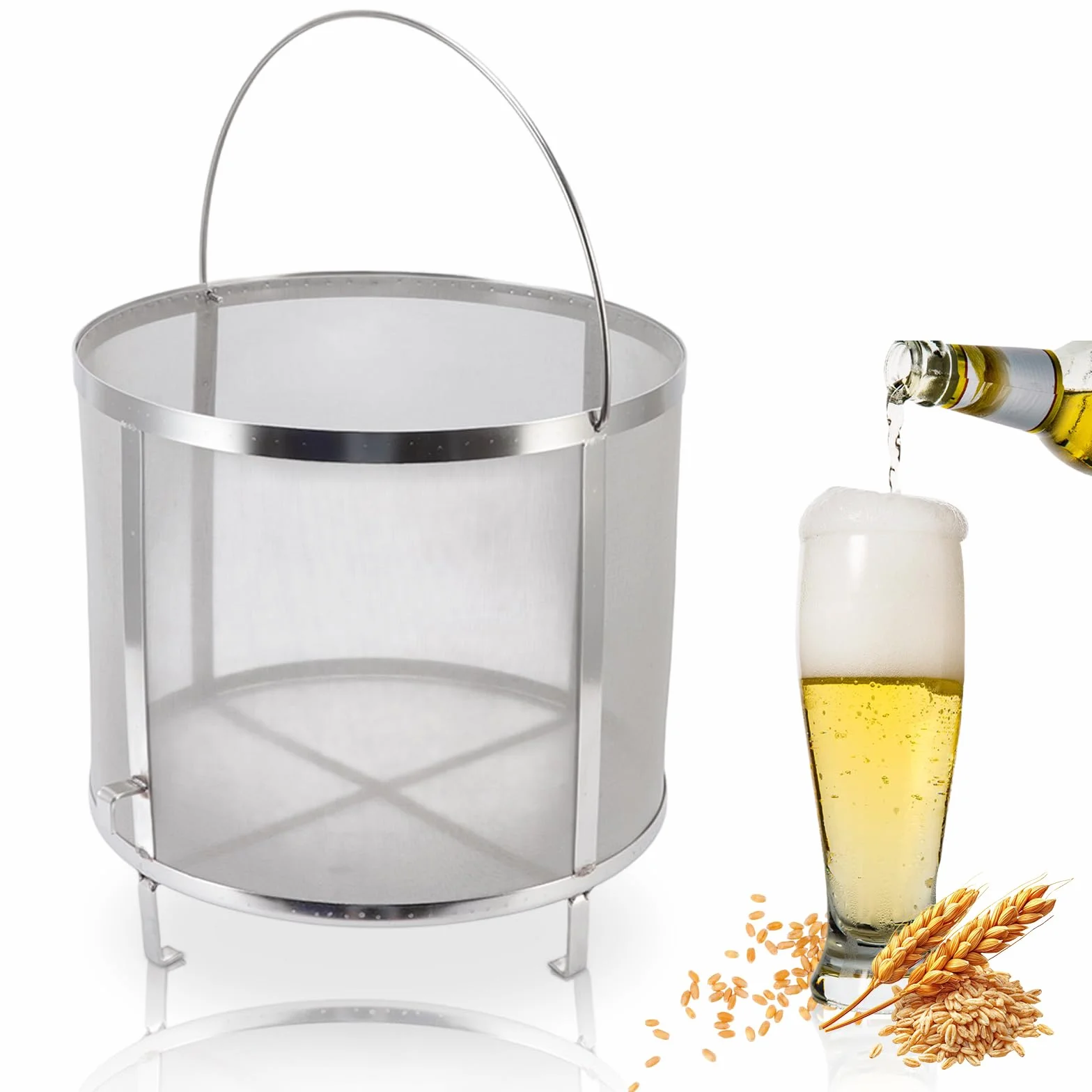 Filtro de elaboración de cerveza de acero inoxidable 30x31cm colador de malla de lúpulo de cerveza casera con mango para herramientas de elaboración de vino en casa