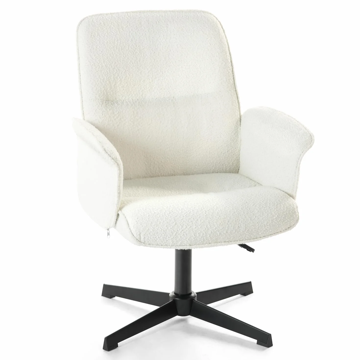 MEUBLE Cosy Silla de Tocador Sillón de Maquillaje Asiento Acolchado Giratorio 360° Altura Ajustable con Reposabrazos Boucle Sin Ruedas Patas Cruzadas para Dormitorio Blanco