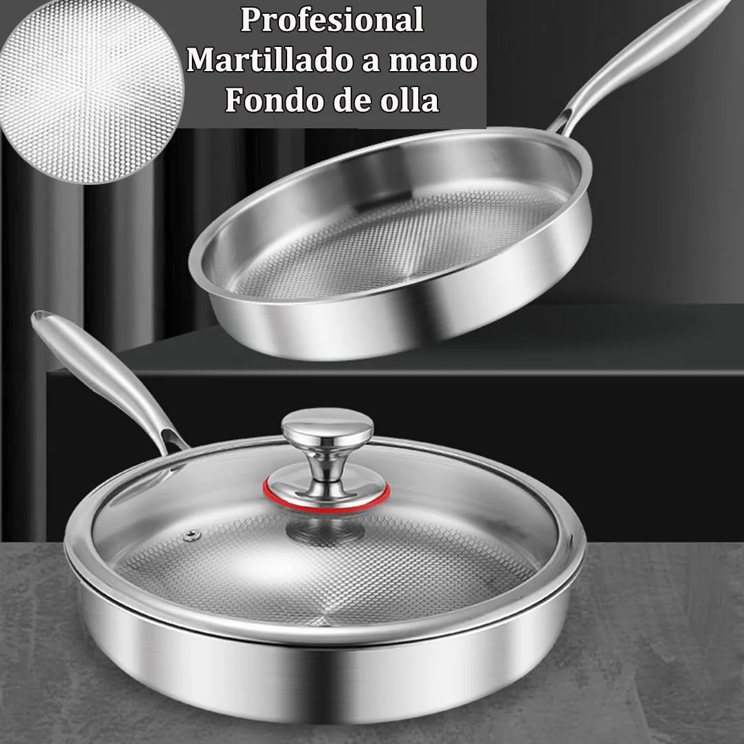 Sarten Mireve Acero 304, Sartén de Titanio Antiadherente Mireve, Sarten Titanio Puro, Resistente, Antiadherente, Apta Para Lavavajillas (Sin tapa, S (20CM))