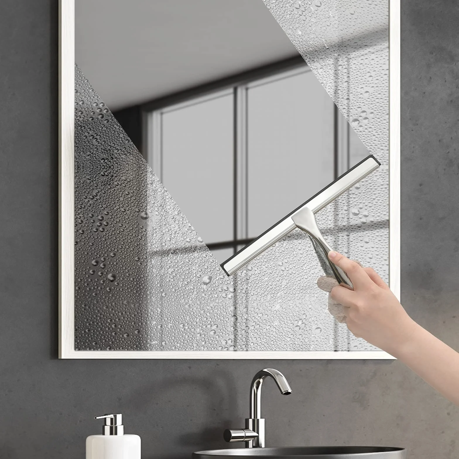 HIWARE - Enjuagador de goma multiusos para puertas de ducha, baño, ventana y luna de coche, acero inoxidable
