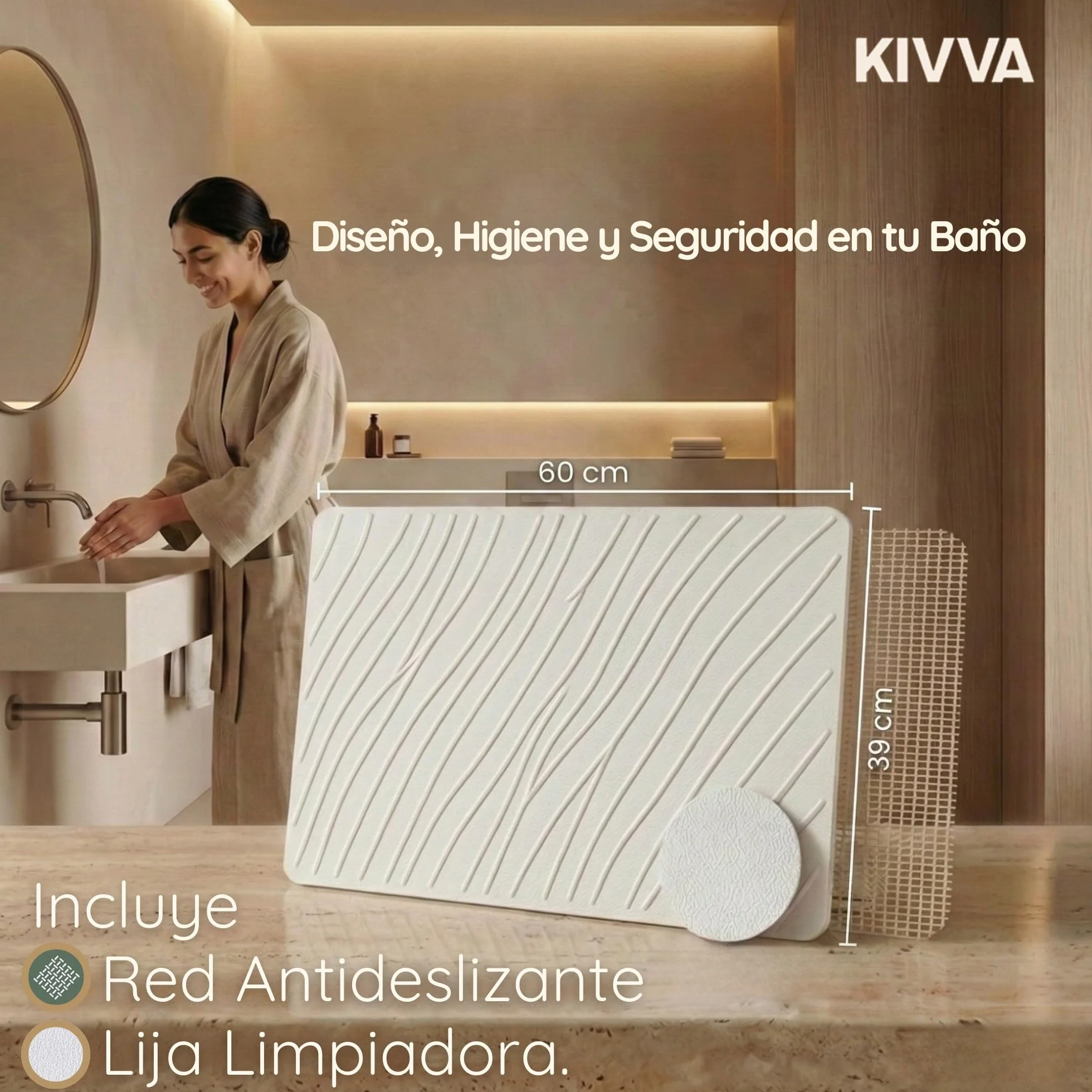Kivva Alfombrilla Diatomita 60x40 Antideslizante Antibacteriana Baño Secado Rápido
