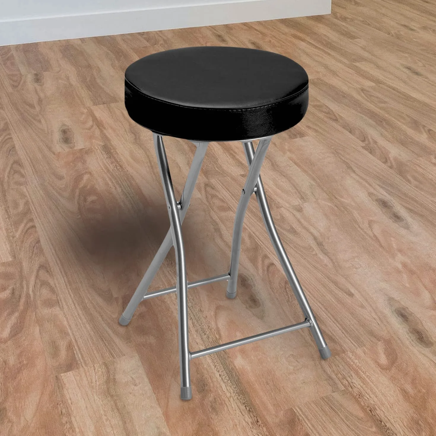 TIENDA EURASIA - Taburete Plegable, Taburete con Asiento Acolchado, Taburete Plegable Cocina, Dormitorio, Baño, Tocador, Taburete Plegable de Facil Almacenaje ø30 x 50 cm / 30 x 7 x 70 cm (Black)