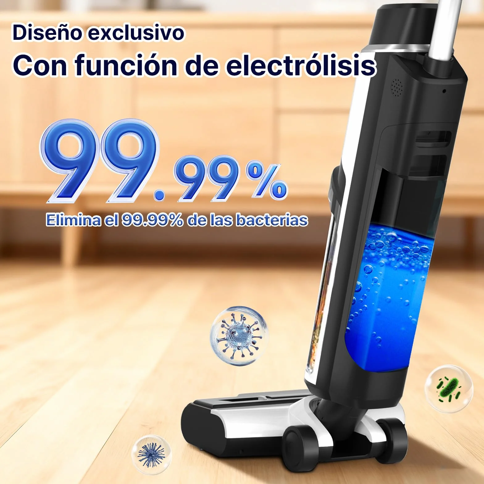 Hearten Aspiradora Fregadora Sin Cable, Desinfección con Agua Electrolizada, Diseño Autopropulsado Fregona Electrica, Autolimpieza, LED, Navegación por Voz, de Bordes, para Suelos Duros,Madera y más