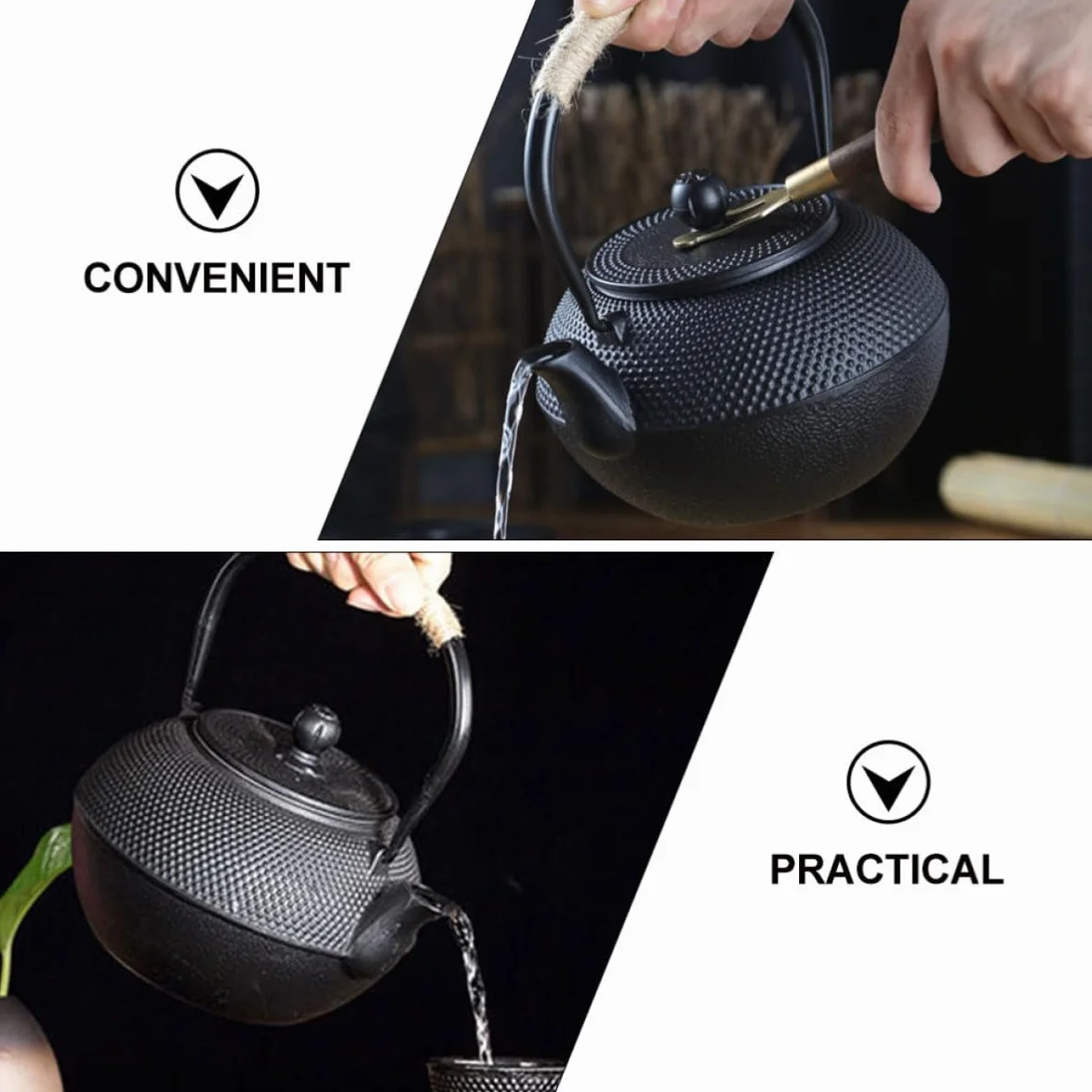 PRETYZOOM Tetera de Hierro Fundido con Infusor de Sueltas Antiescaldad y Diseño Ergonómico Tetera Metálica para Hogar y Oficina Práctica y Fácil de Limpiar