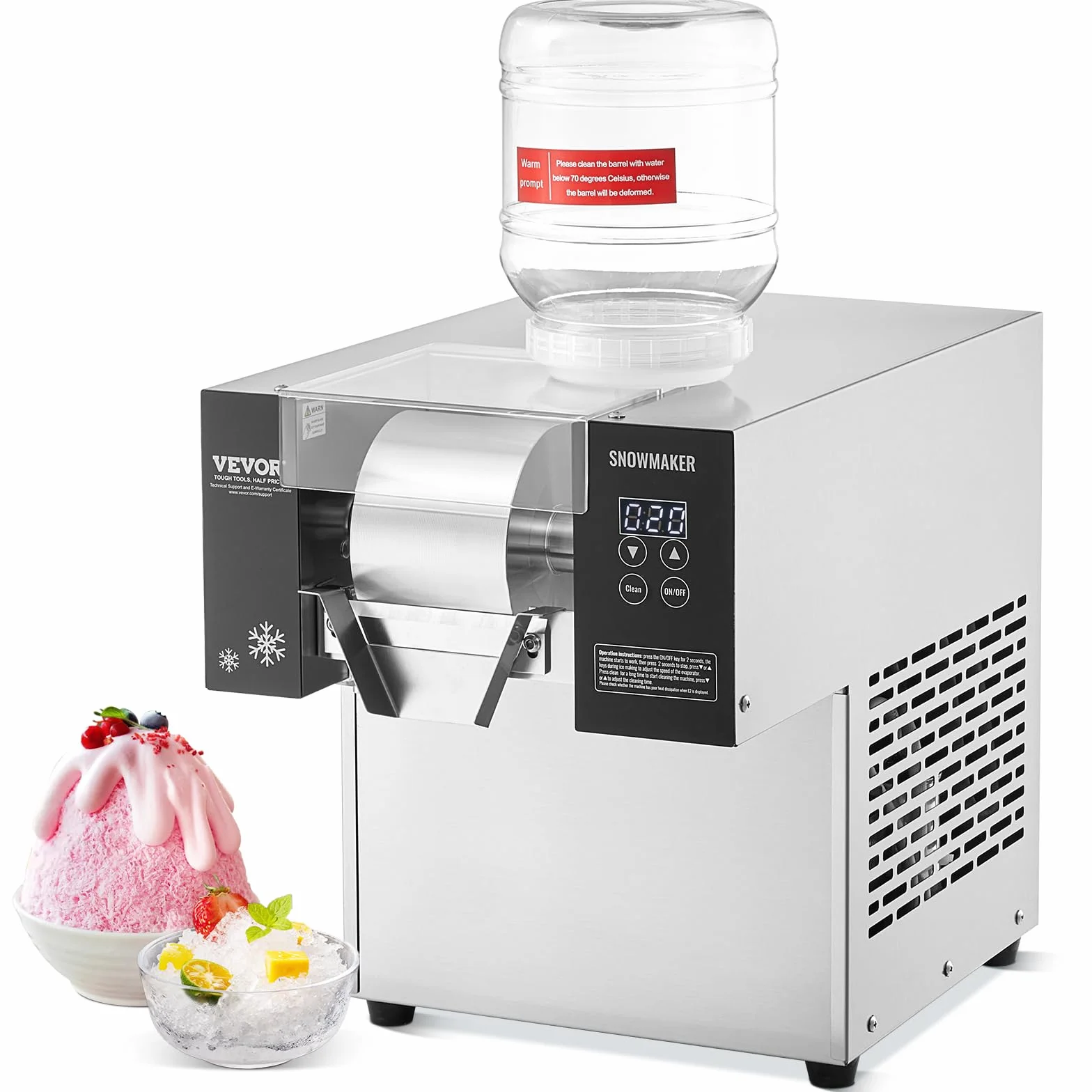 VEVOR Máquina de Hielo en Forma de Copos de Nieve 170 kg/24 h Máquina para Raspar Hielo Acero Inoxidable Sistema de Enfriamiento por Aire para Rápida Disipación del Calor para Panaderías, Cafeterías