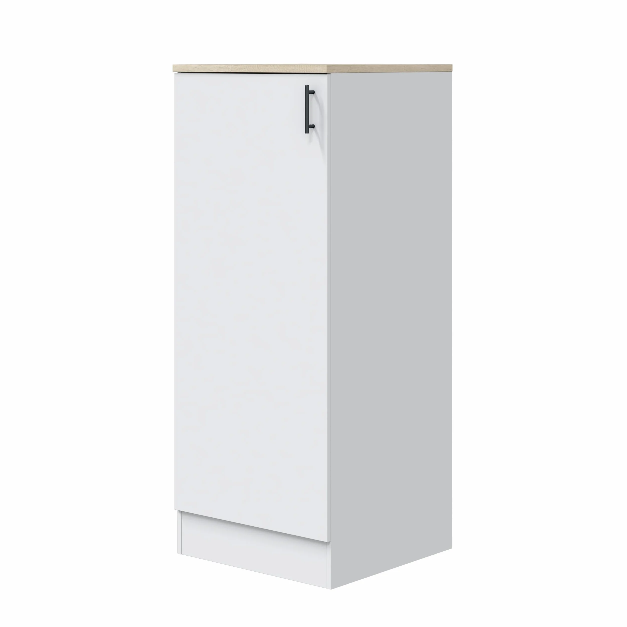Mobelcenter, Mueble Columna de Cocina de 60, Módulo 1 Puerta Reversible 3 Cajones, Acabado Color Blanco Brillo y Roble Canadian, Medidas: Ancho: 60 cm x Fondo: 60 cm x Alto: 148 cm (1538)