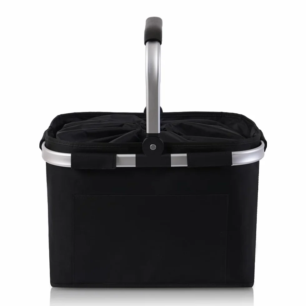 Diurwur® Cesta plegable de 30 l para la compra con tapa, cesta de picnic grande con asas acolchadas, cesta plegable con marco de aluminio, cesta estable, ideal para viajes, picnics, compras, regalo