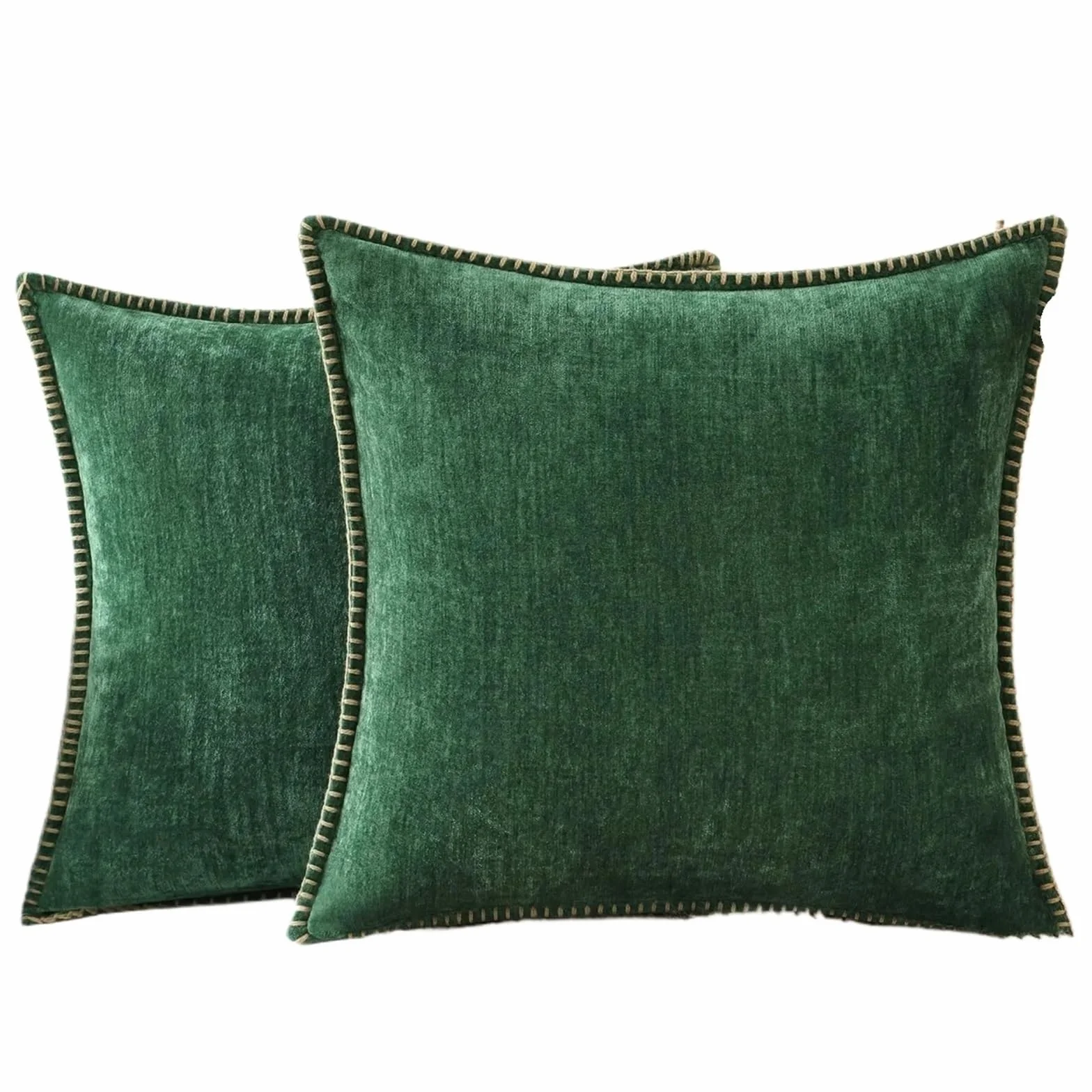 Fundas de Almohada de Pana, Funda de cojín Decorativa for sofá, hogar, Coche, Oficina, Hotel, 2 uds.(Green,26X26inch(66x66cm))