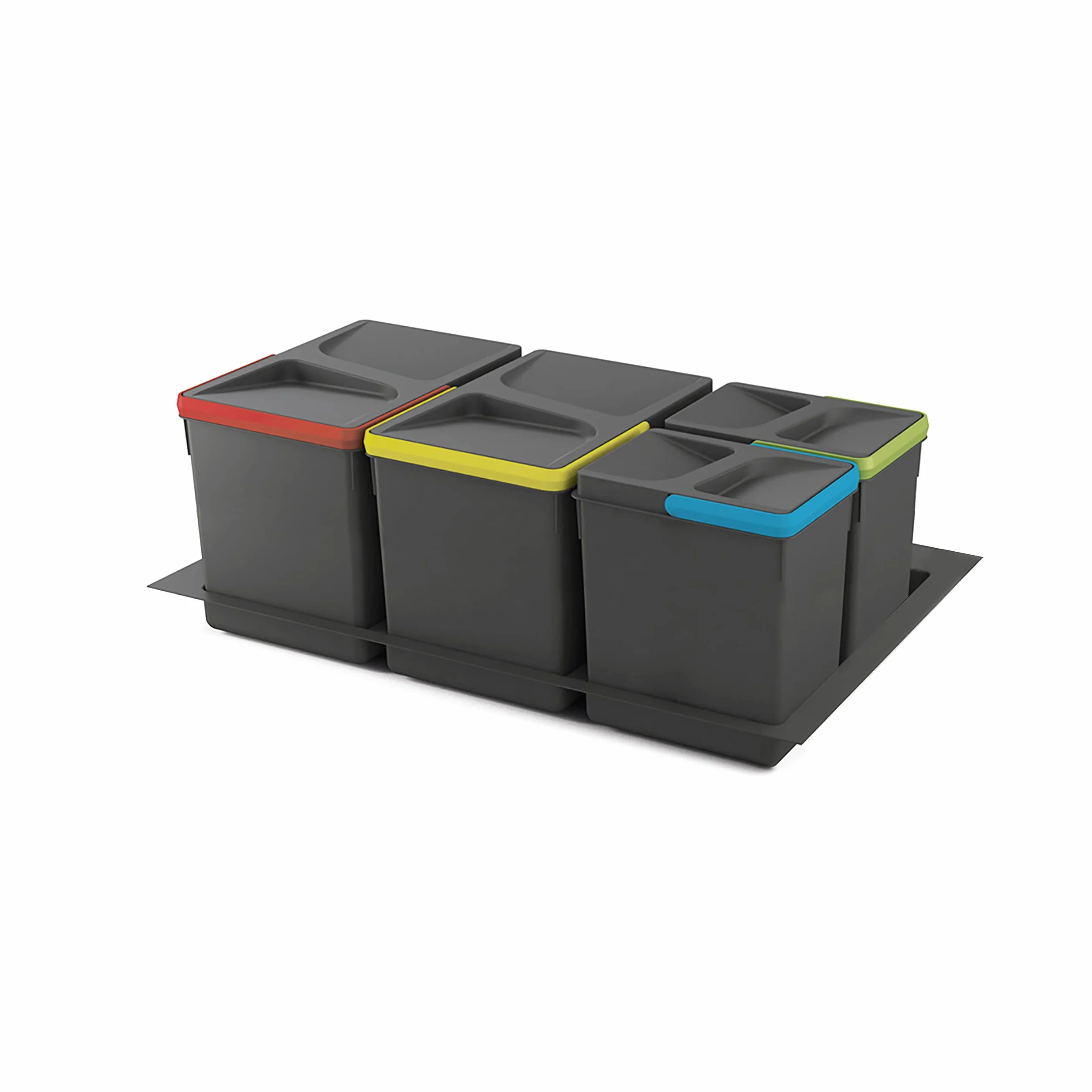 EMUCA - Contenedores de reciclaje, 15 L + 15 L + 7L + 7 L, módulo 800 mm, Plástico, Gris antracita, 4 ud. + Base
