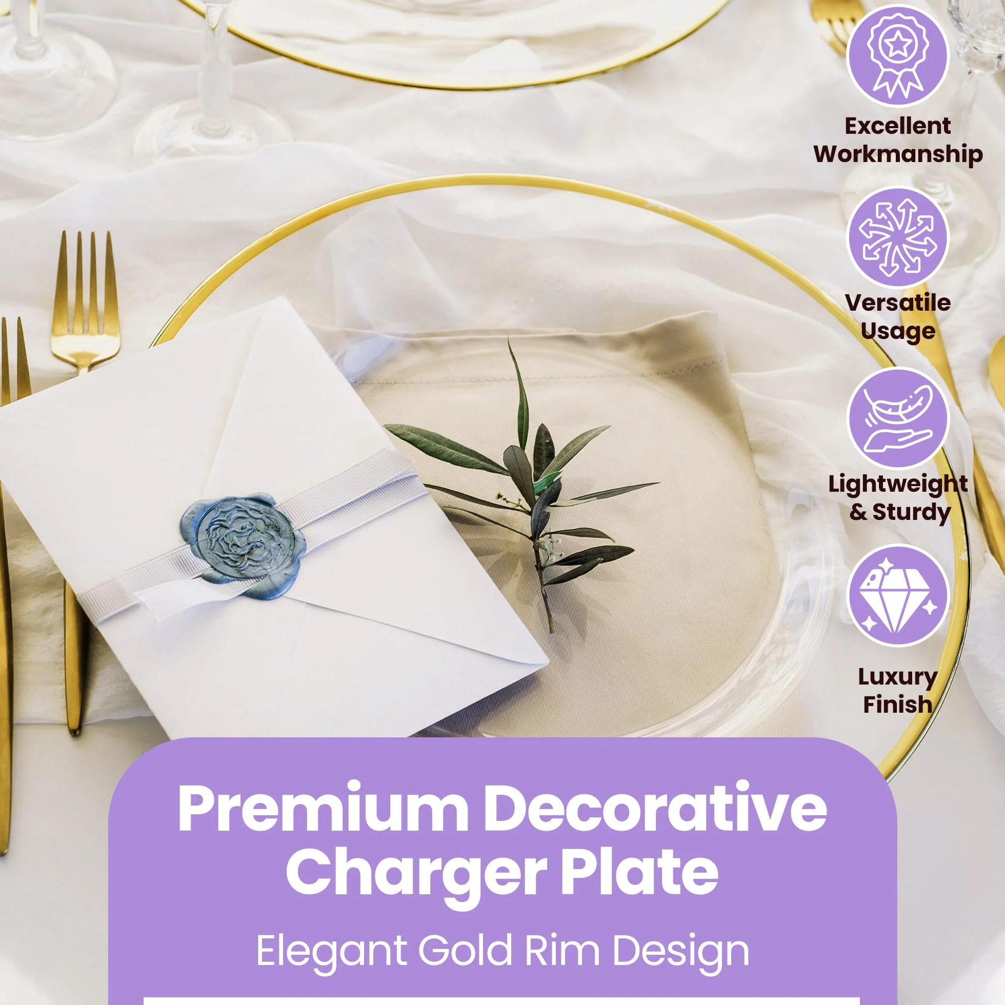Plato de carga de vidrio con borde dorado de 33 cm, impresionante decoración de mesa de comedor para bodas, aniversarios, cumpleaños y eventos, elegante vajilla de fiesta para catering, comedor, 16