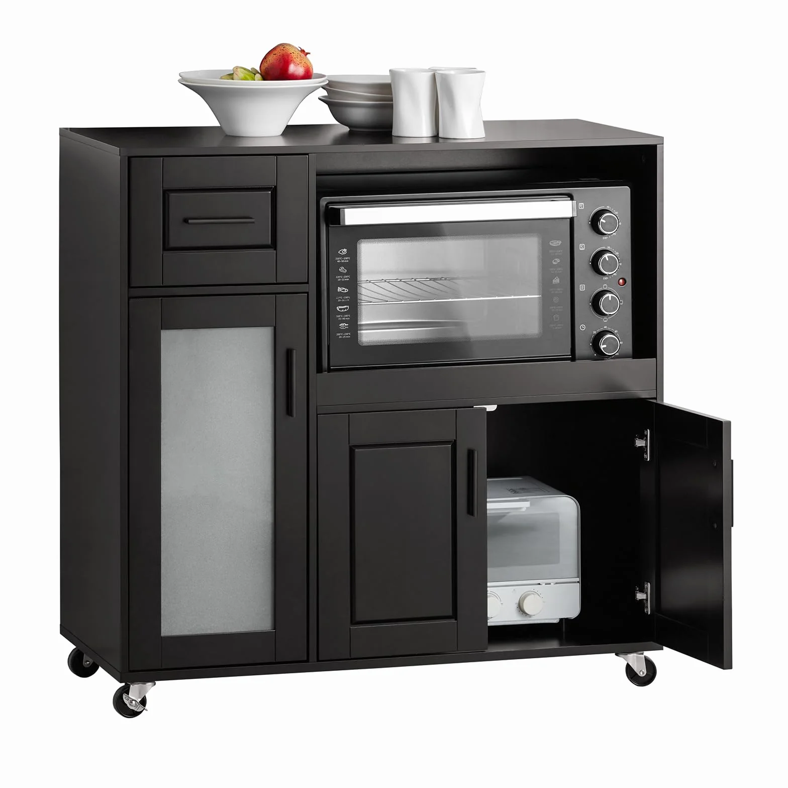 SoBuy Isla de Cocina con Ruedas, Mueble Auxiliar de Cocina, Desserte con Ruedas, Soporte para Microondas, Carrito Móvil para Sala de Comedor y Oficina en Casa 88,5 x 40 x 89 cm Negro FSB78-SCH