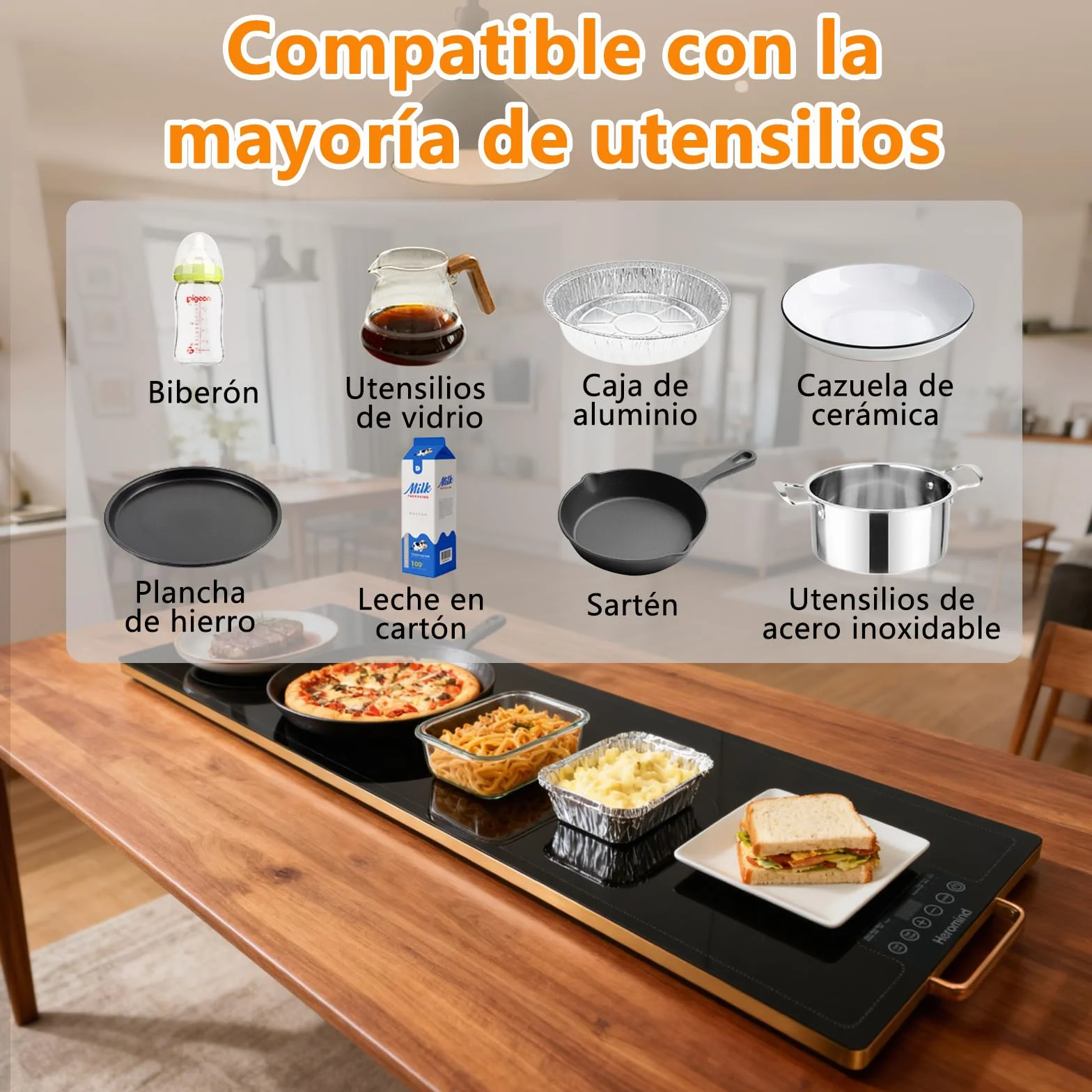 Bandeja de Calentamiento Eléctrico, 100x35cm, 450W Plato Calefactor para Comidas, Mantiene Calientes Platos y Bebidas, Ideal para Restaurantes, Hogar y Buffets