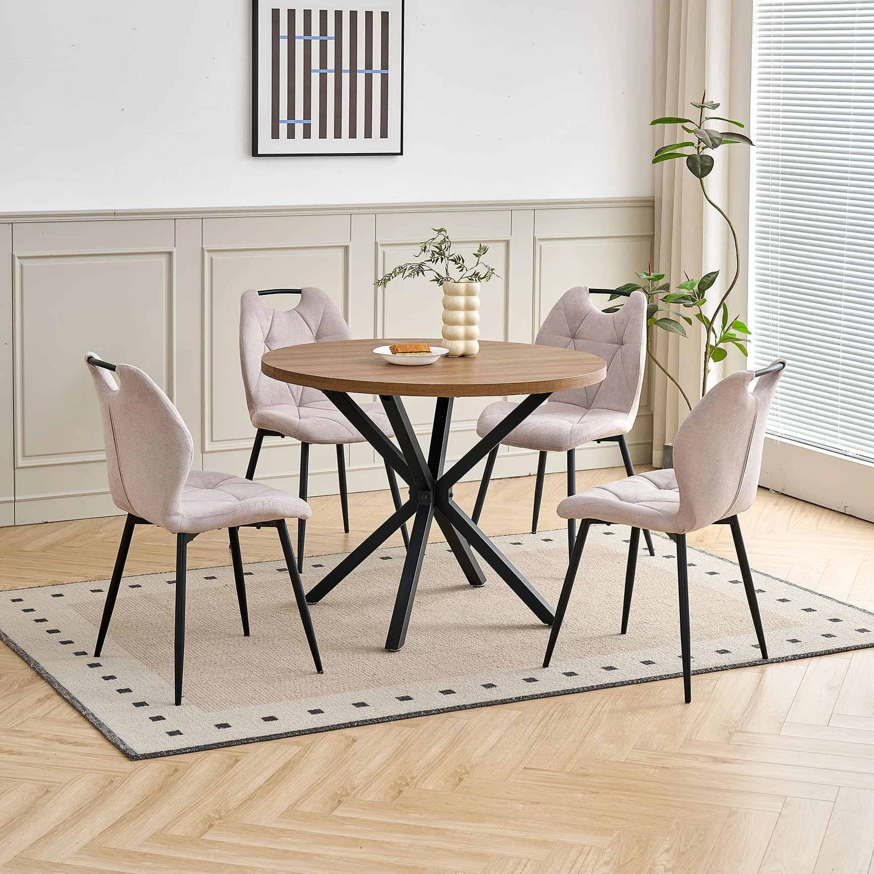 Juego de 4 Sillas de Comedor, Sillas de Cocina Tapizadas con Respaldo Alto y asa, Sillas de Tela sin Brazos para el Hogar, la Oficina, el Apartamento y la Sala (Caqui)