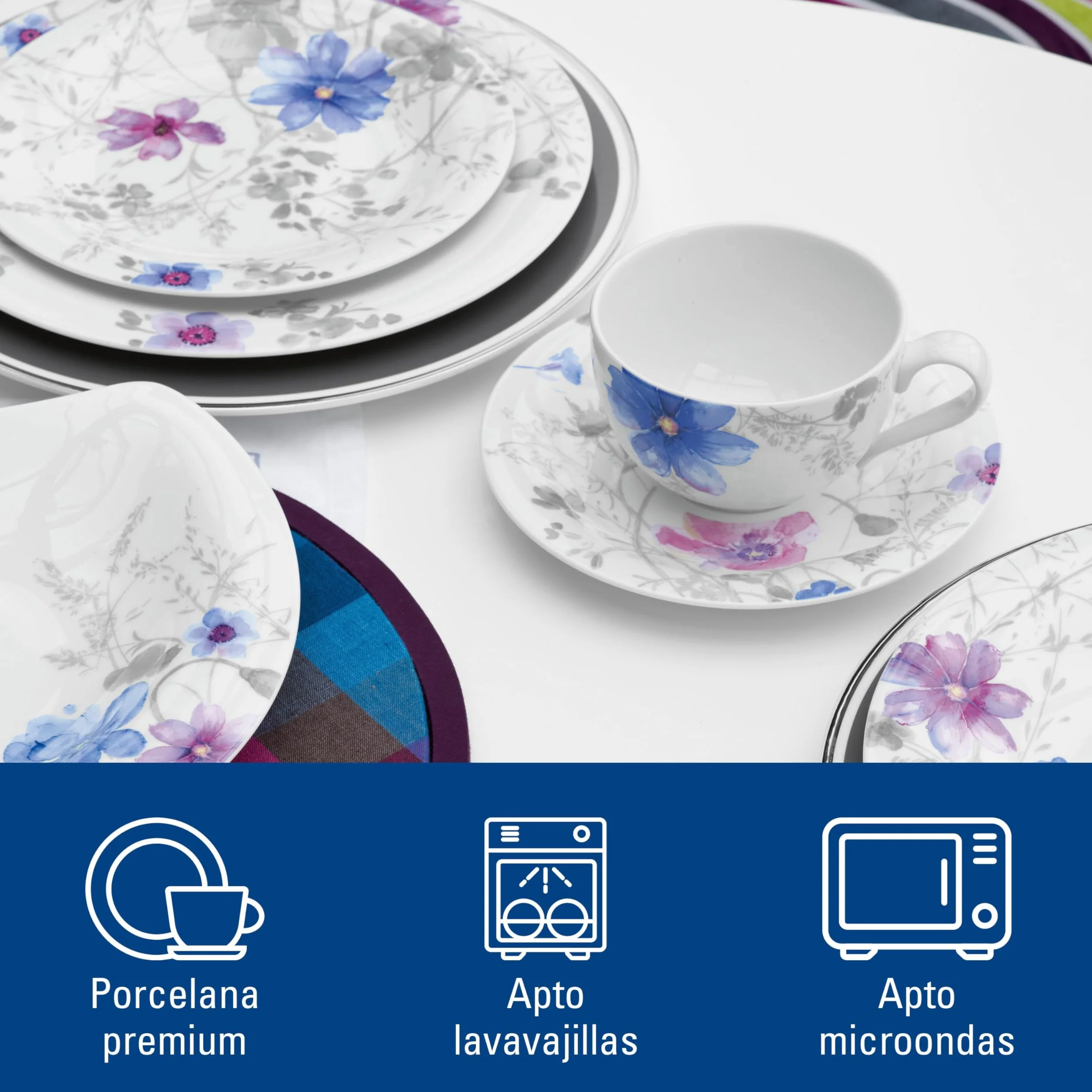 Villeroy & Boch - Mariefleur Servicio de Café 18 Piezas Multicolor, Apto para Lavavajillas, Apto para Microondas, Juego de Café, Juego Tazas de Café con Plato, Porcelana Premium