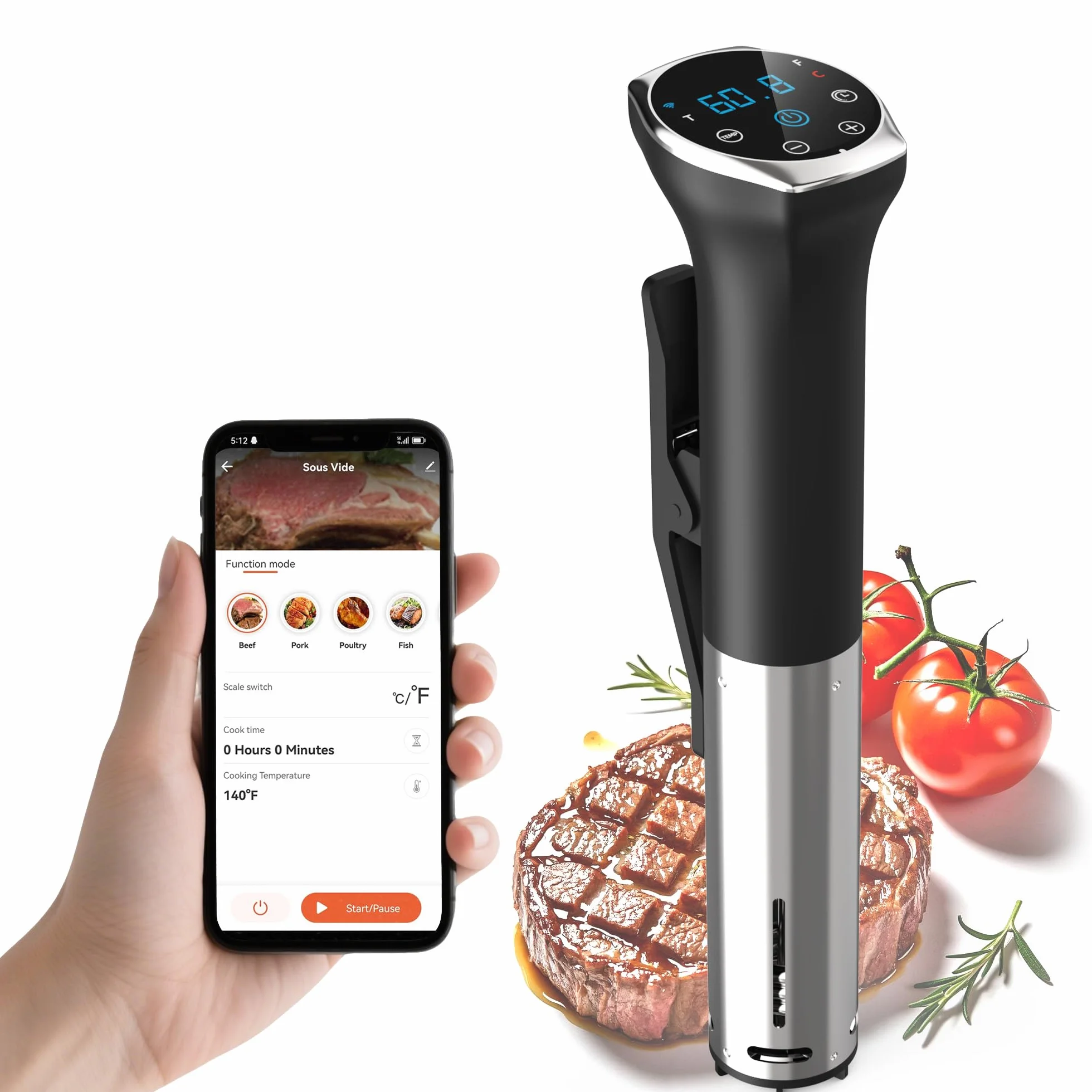 Karinear Sous Vide Garer Stick | Control mediante aplicación | WIF (2,4 G) | 1400 W Sous-Vide Stick | 10-90 °C, temporizador de 1-99 min | Circulación de 360° | Suvide Garer stick