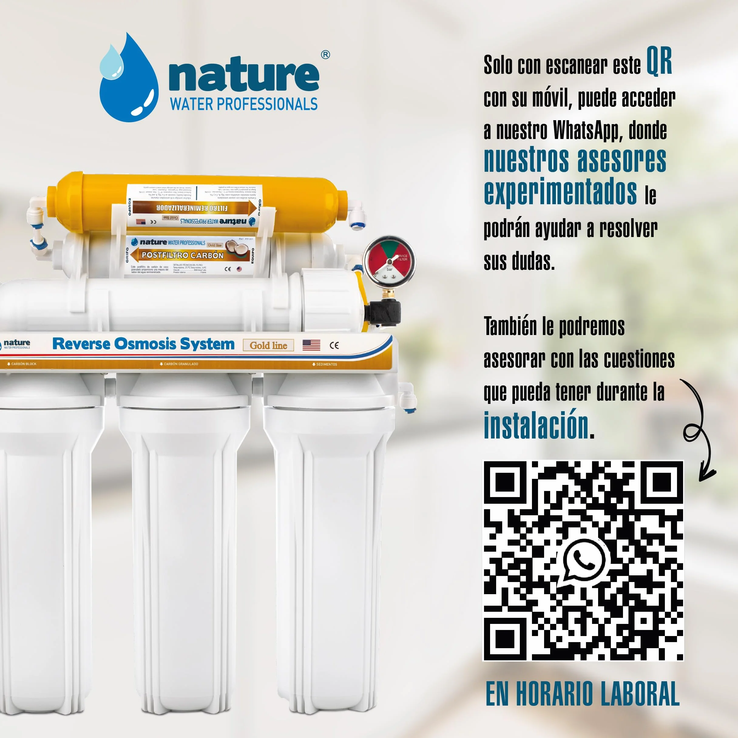 NATURE WATER PROFESSIONALS Equipo de Osmosis Inversa - Kit para Osmosis de 6 Etapas - Capacidad para 5 L - Incluye Membrana Vontron de 50GPD, Deposito y Filtros