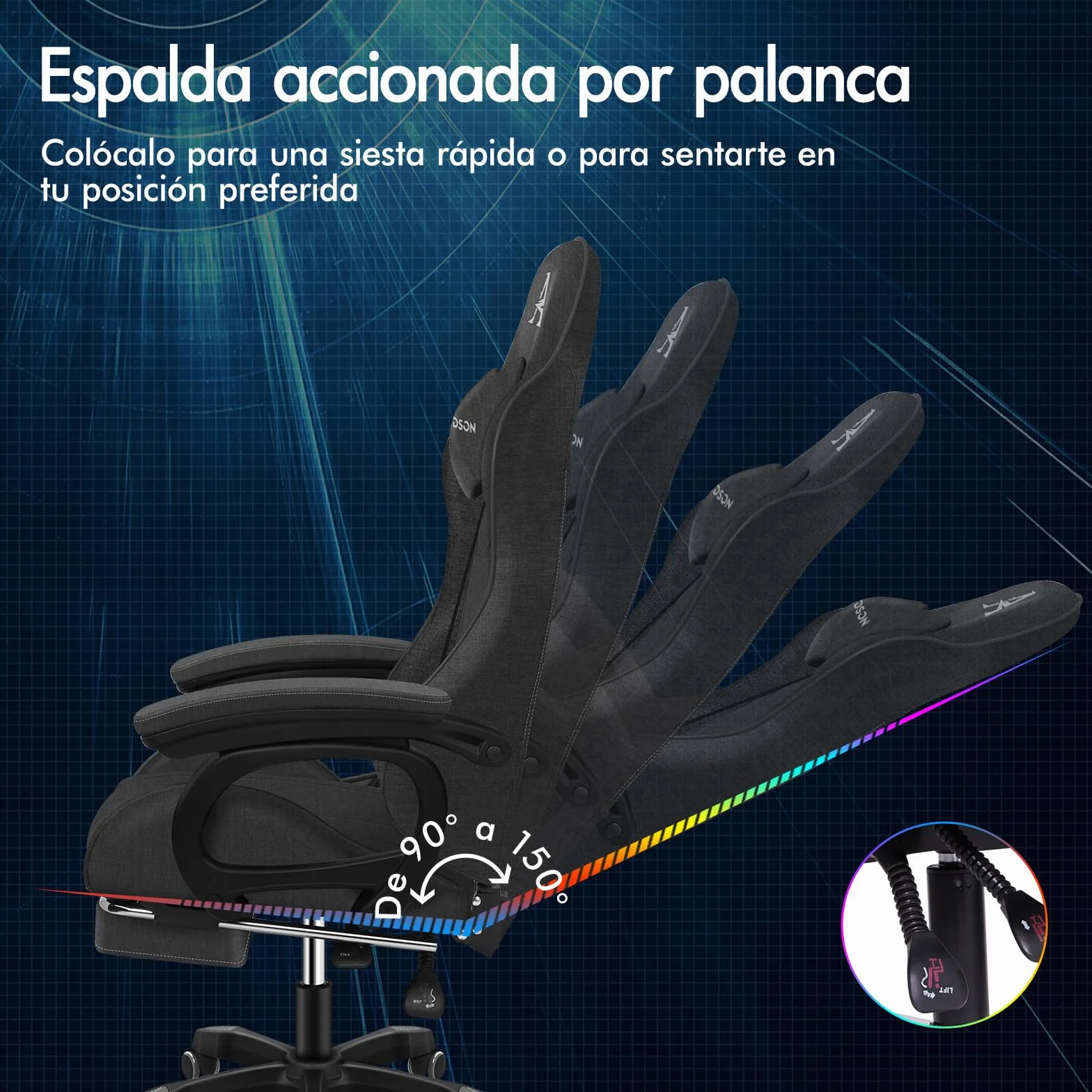 ALFORDSON Silla Gaming con Cojín Lumbar y Cervical, Silla Oficina Gamer Ergonómica Reclinable con Masajeador, Respaldo Alto Acolchado, Ideal Ordenador,Oficina,Videojuego,Escritorio, Lino(Gris Oscura)