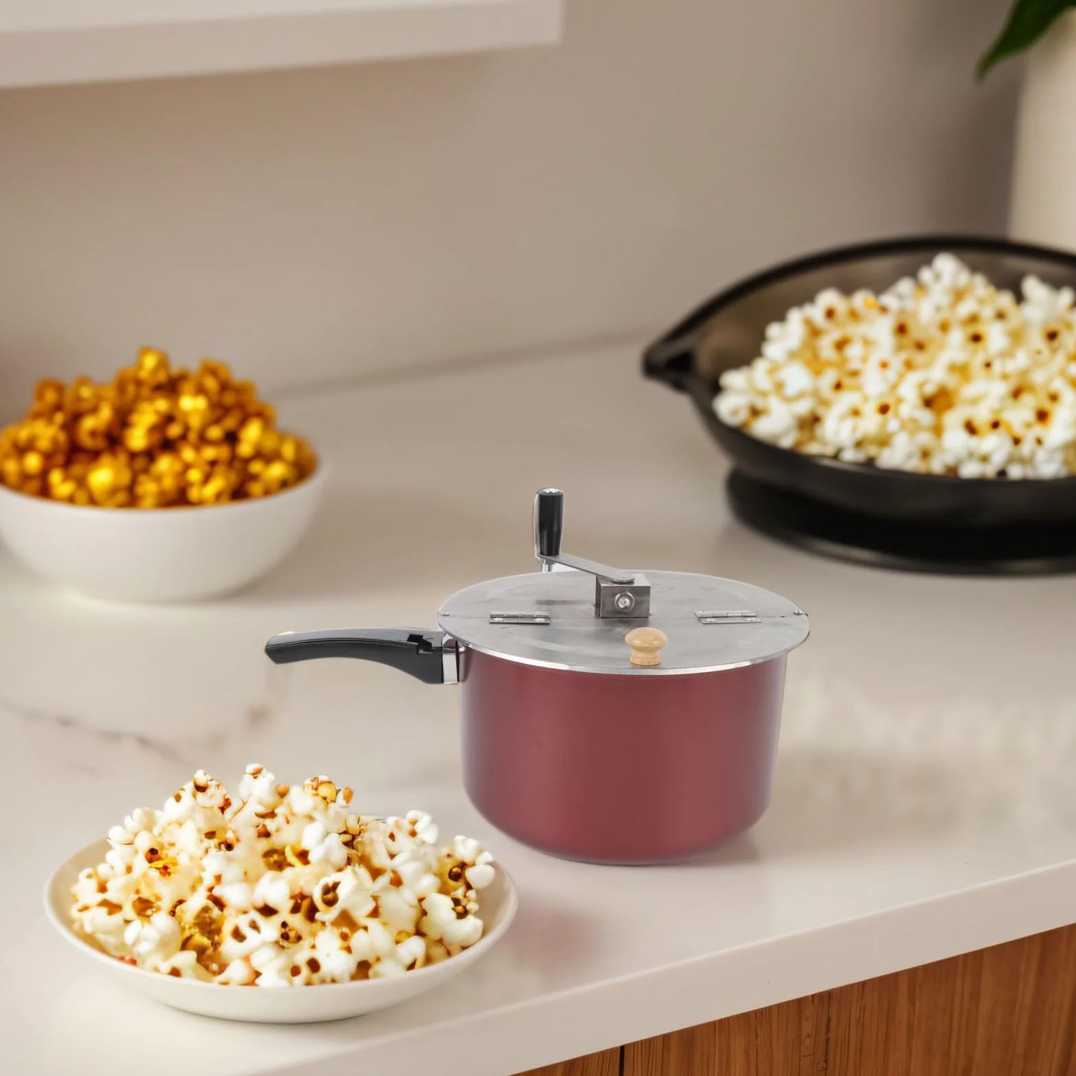 Haofy Máquina para Hacer Palomitas de Maíz Manual, Estufa de Gas Compacta, Palomitas de Maíz, Ideal para Noches de Cine, Acero Inoxidable