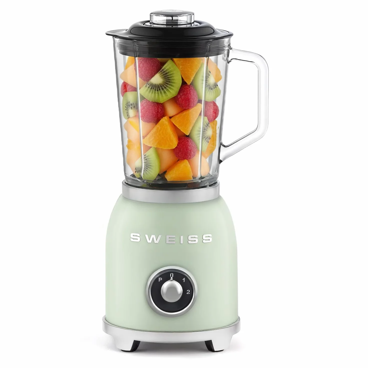 SWEISS Batidora de Vaso Vintage MXV7 – 1000 W, 2 Velocidades y Función Pulse, 6 Cuchillas de Acero Inoxidable, Jarra de Cristal 1,5 L, Base Antideslizante, Sistema de Seguridad, Color Verde