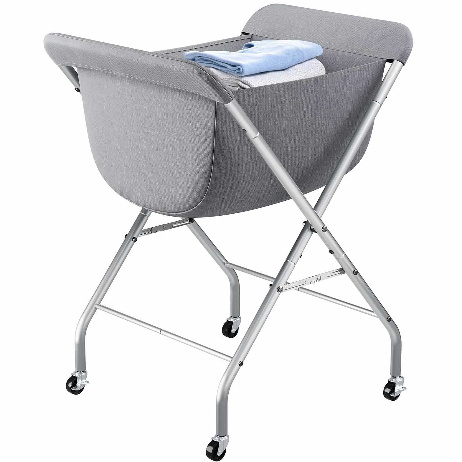 ELYKEN Carrito de lavandería con ruedas, cesta de lavandería fácil de enrollar de 33 pulgadas de alto con bolsa de forro extraíble, cesta de ropa con marco de metal resistente con 4 ruedas y 2 frenos