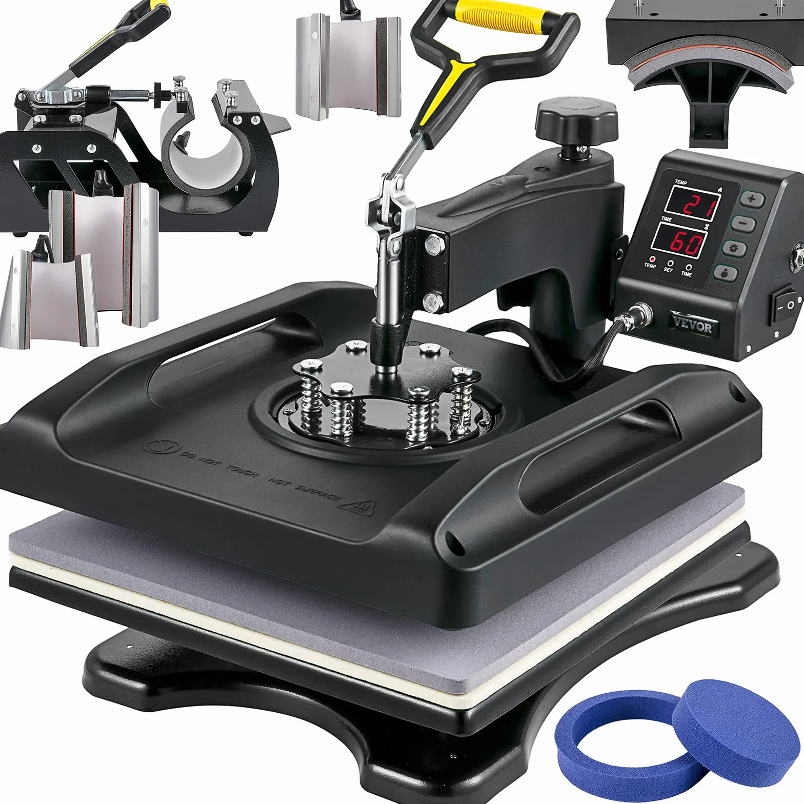 VEVOR Prensa de Calor 8 en 1 Placa 38 x 38 cm Máquina de Prensa de Calor Negra 1000 W Giratoria de 360 Grados Pantalla Digital Prensa de Transferencia para Camiseta Taza Sombrero Tapa