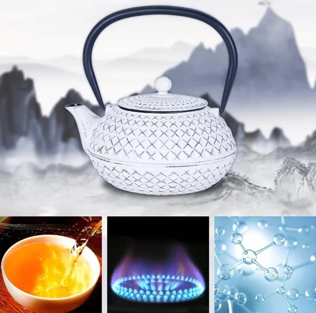 Tetera casera, tetera silbante, tetera de hierro fundido, mini tetera de hierro fundido con diseño de cruz de diamante blanco, teteras en estilo japonés, con infusor de acero inoxidable, 27 onzas (800